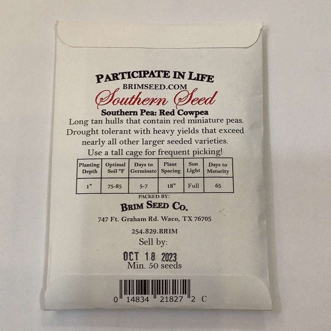 Brim Seed Co. - Southern Acclimated Red Cowpea Southern Pea Heirloom Seed