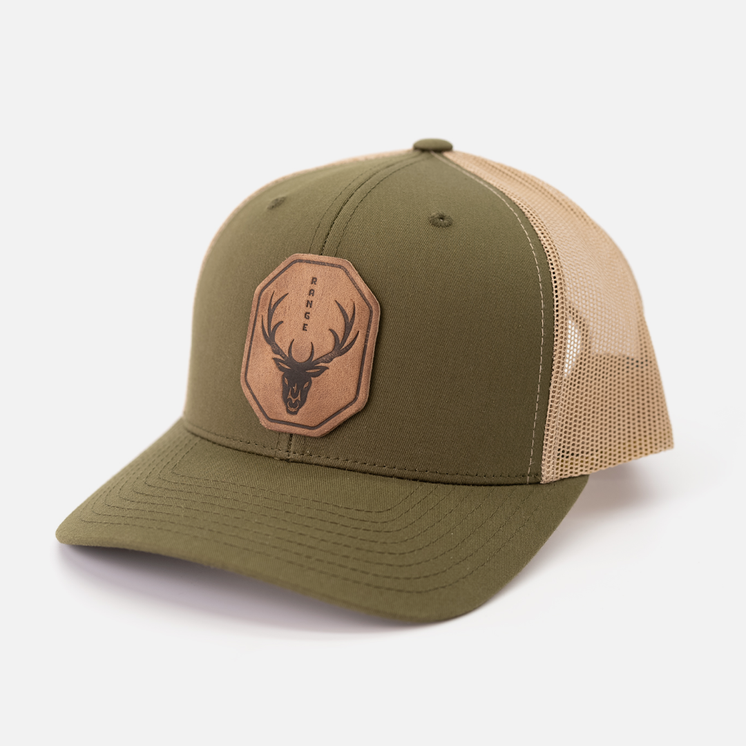 Range Skull Hat | Leather Patch Trucker Hat