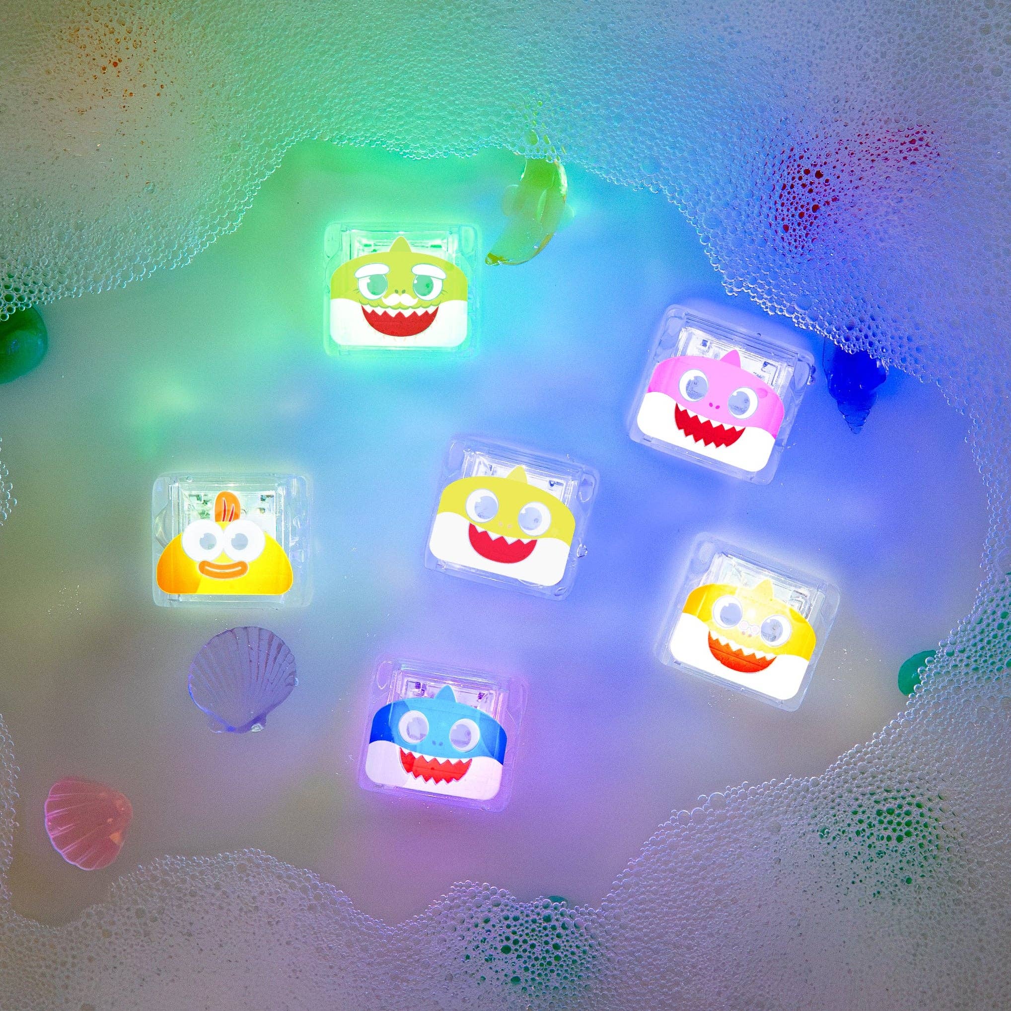 Glo Pals Baby Shark Gift Set glowing cubes in water