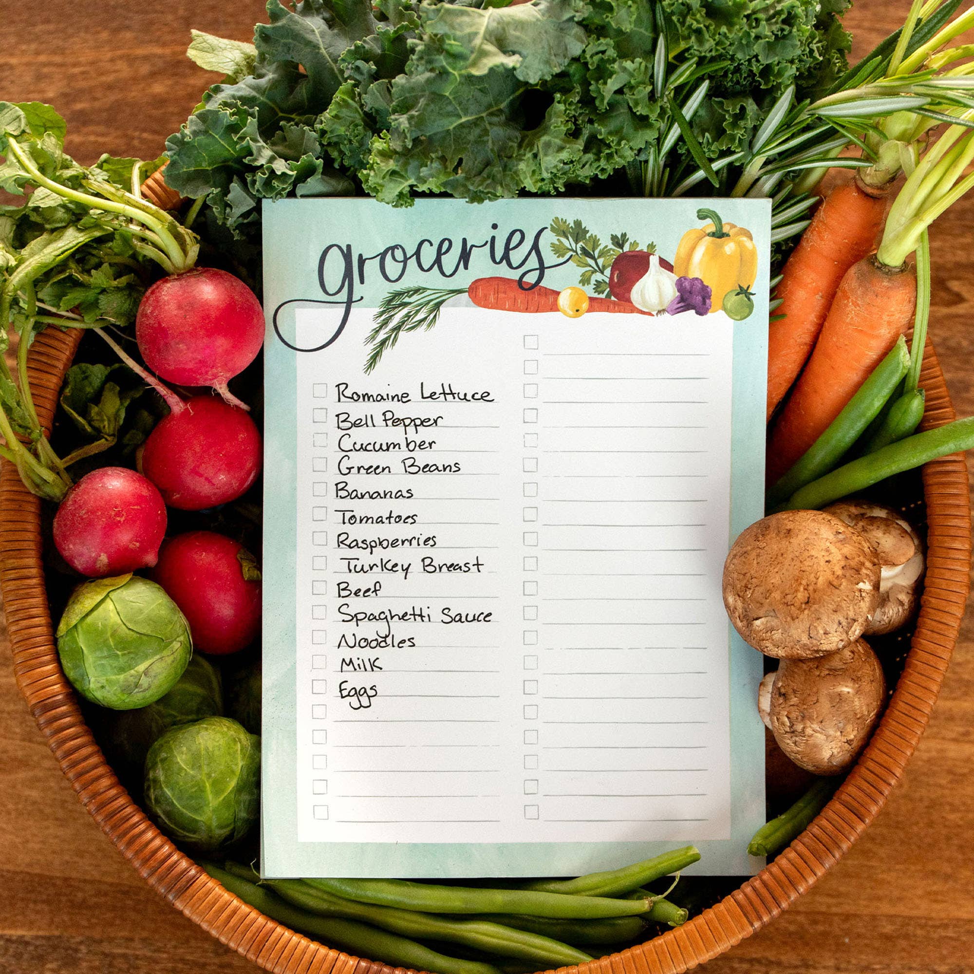In The Garden Groceries Notepad showing lined pages