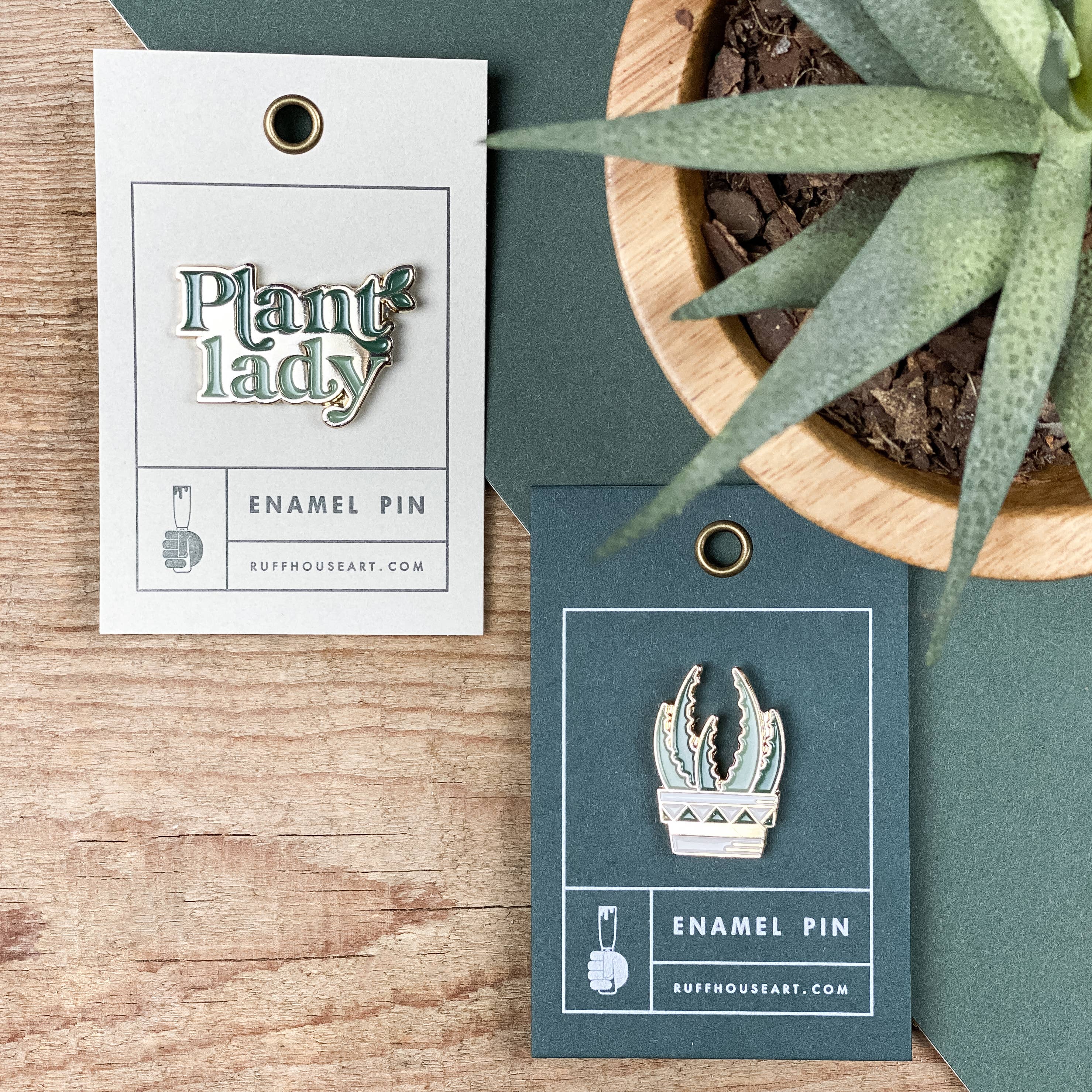 Plant Lady Enamel Pin styled on clothing