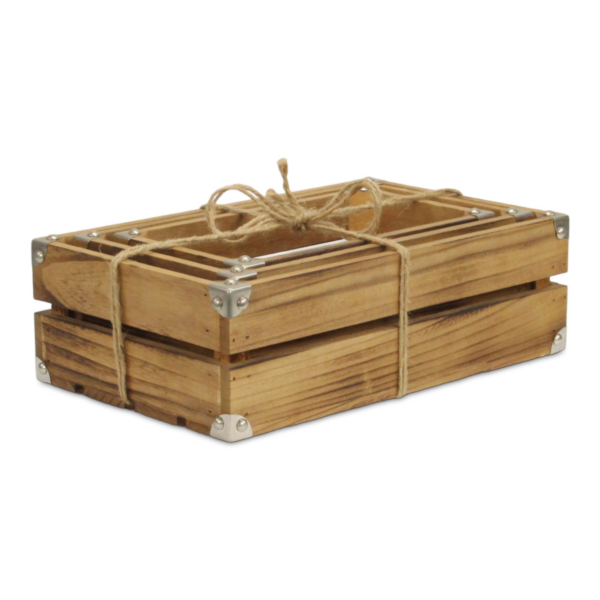 Rustic Farmstead Studded Rectangular Wood Crate Set