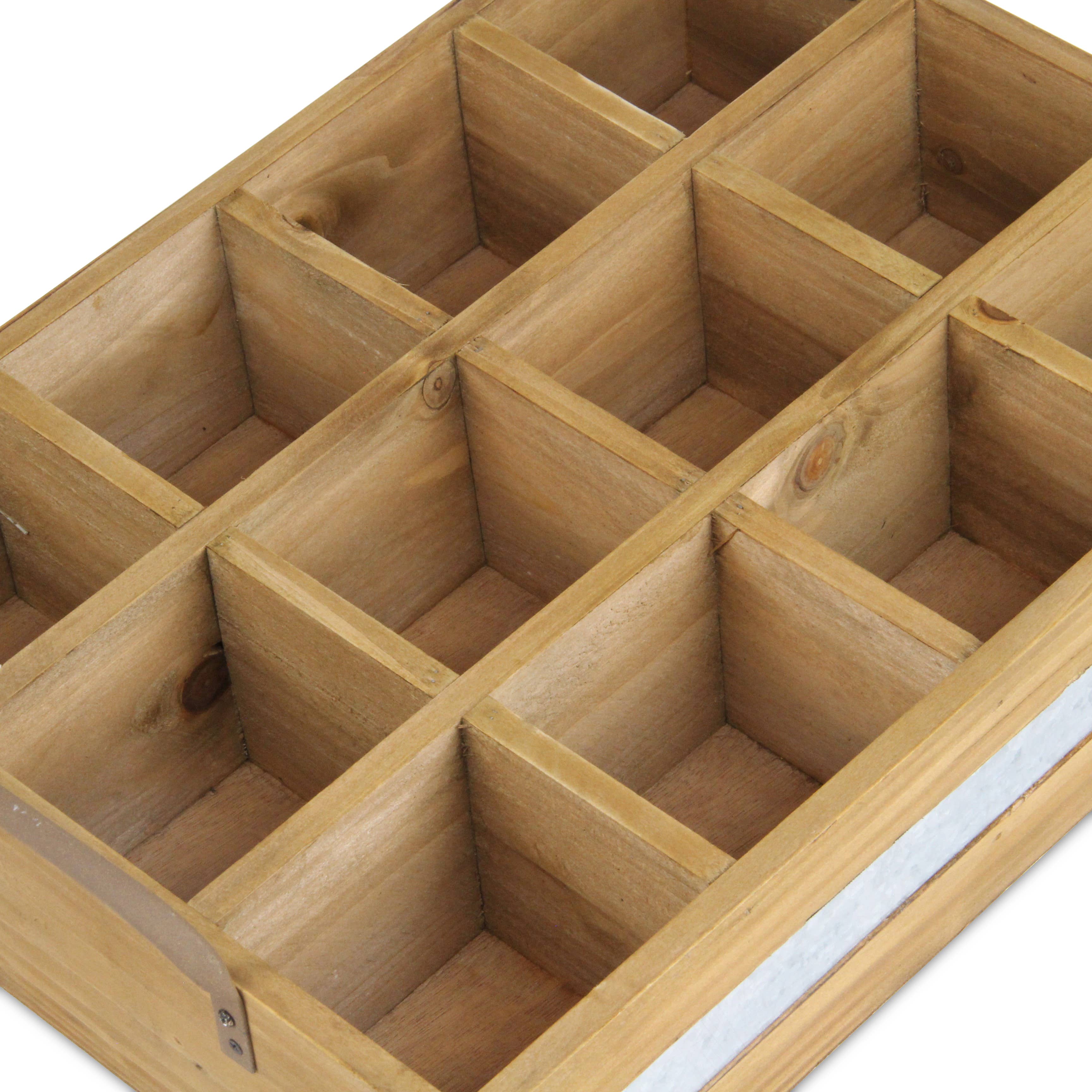 Obero 12 slot rectangular wood caddy detail view