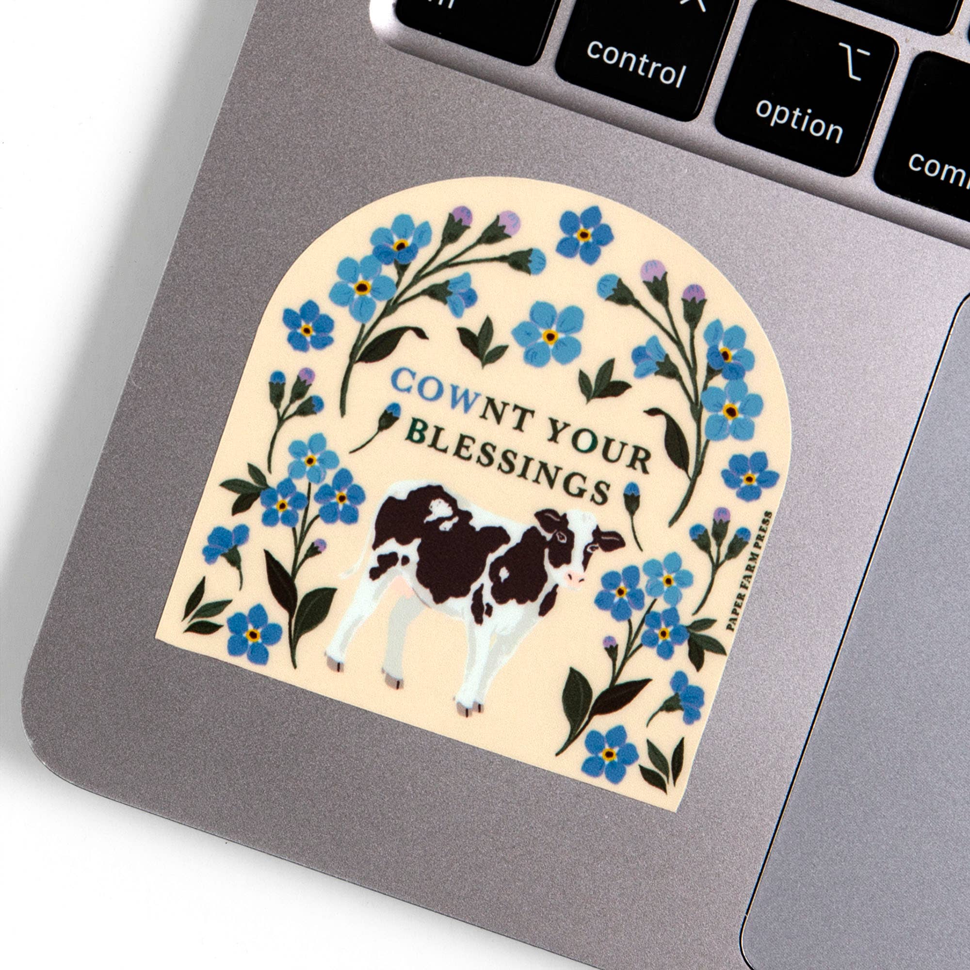 Cownt Your Blessings cow decal sticker applied to surface
