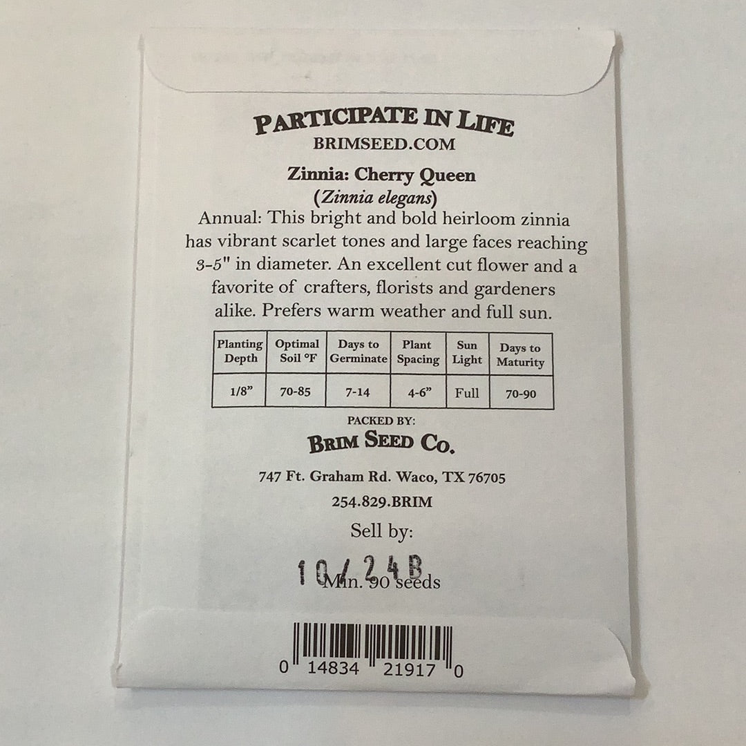 Brim Seed Co. - Cherry Queen Zinnia Flower Heirloom Seed