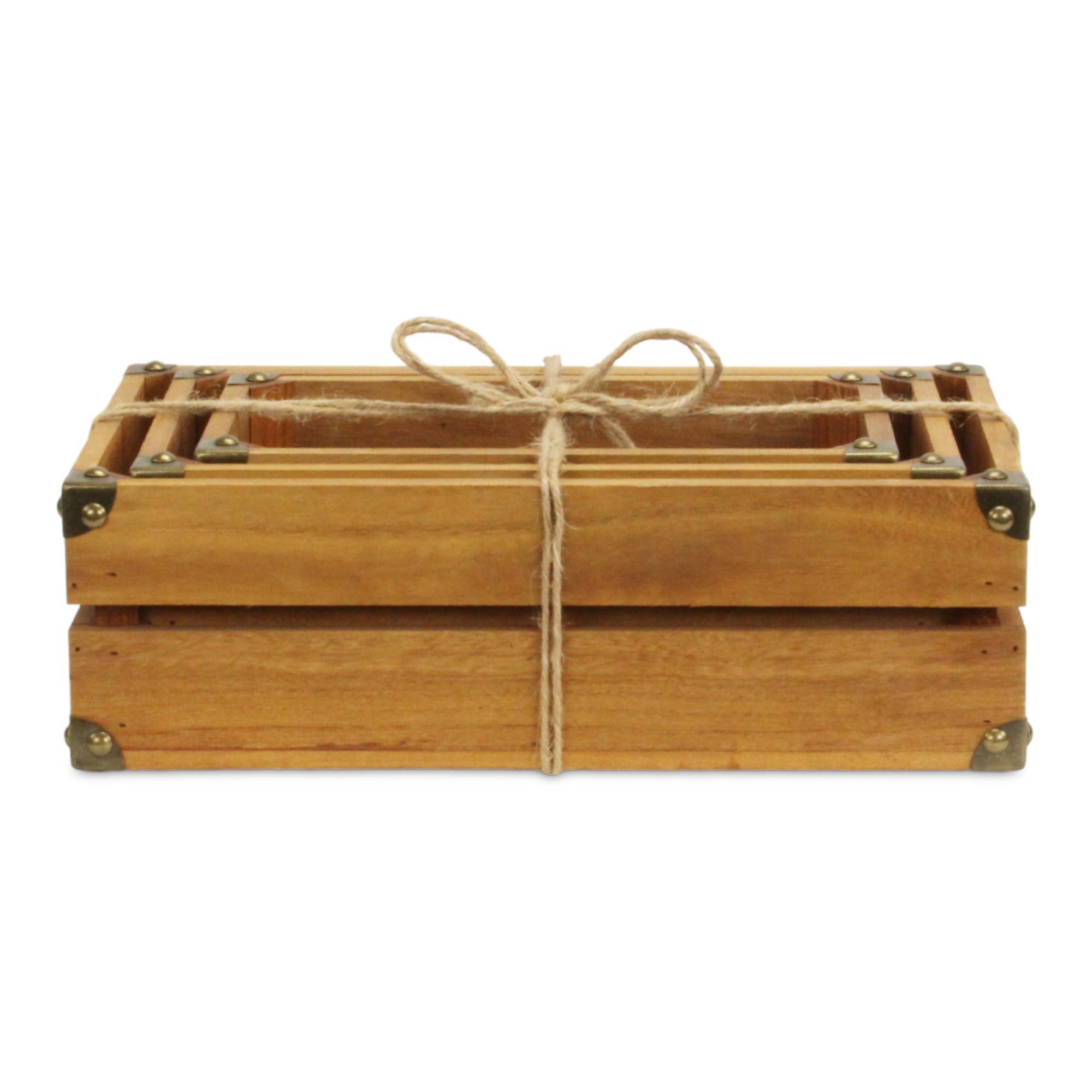 Rustic Farmstead Studded Rectangular Wood Crate Set