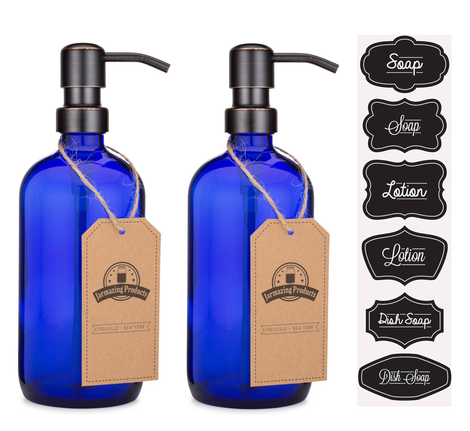 Cobalt glass 16oz bottle dispenser styled display