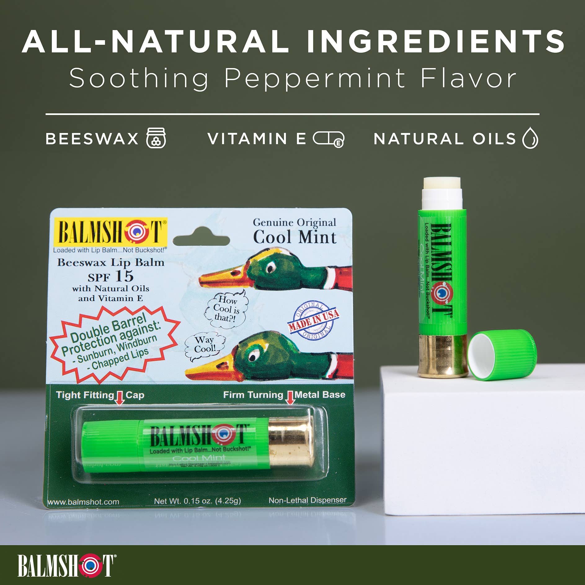 Shotgun Shell Lip Balm | Cool Mint Camo | SPF 15 | 24 Pack