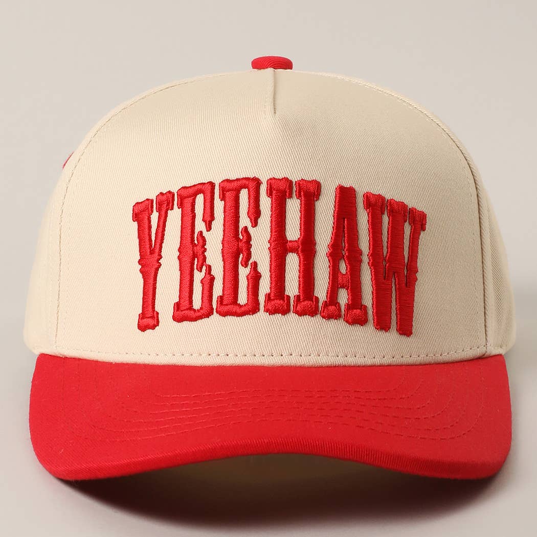 YEEHAW two-tone embroidered trucker hat on display