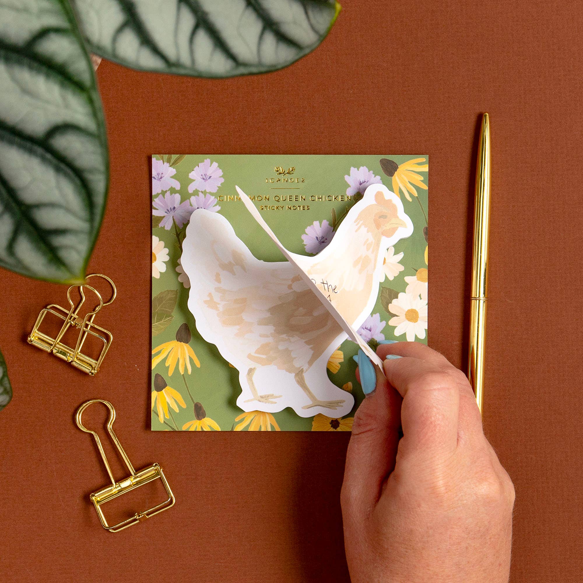 Cinnamon Queen Chicken Sticky Notes close-up of chicken artwork