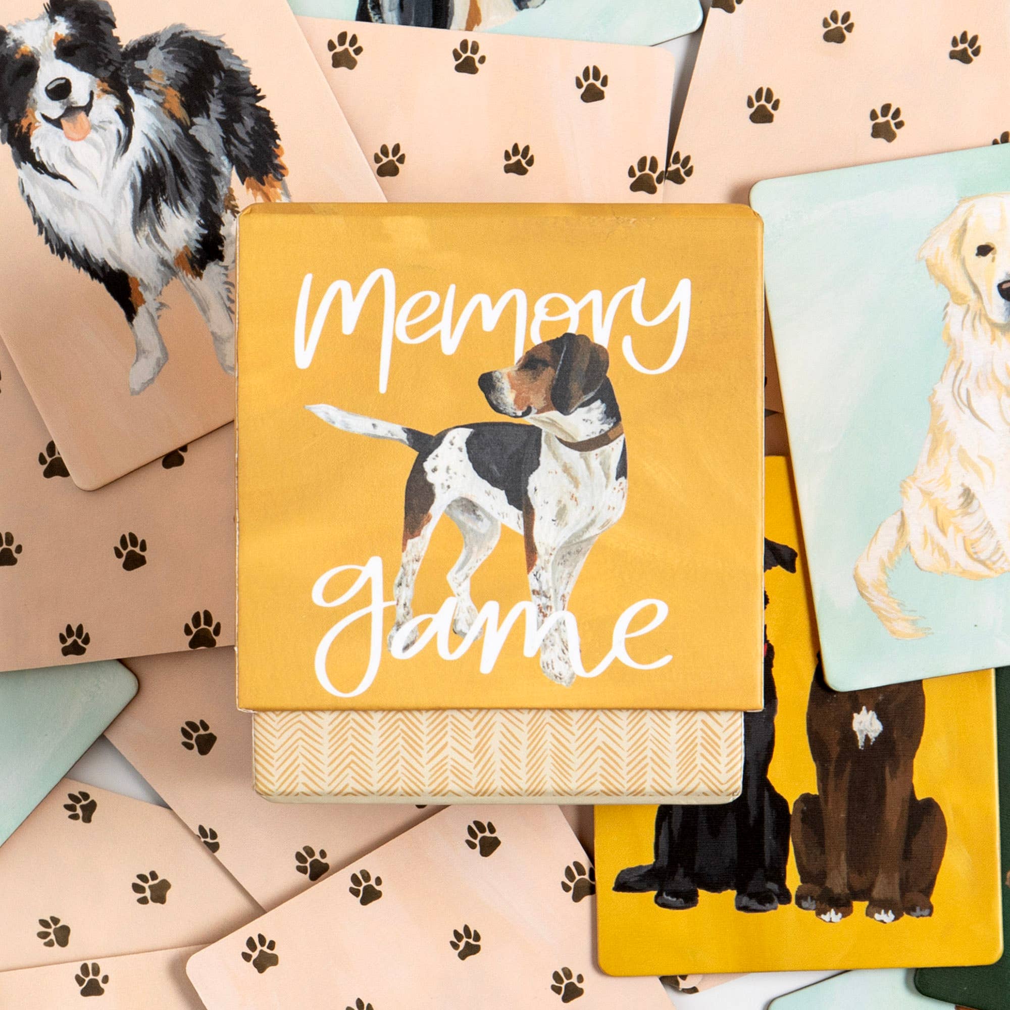 Pups Memory Game box featuring dog breed illustrations