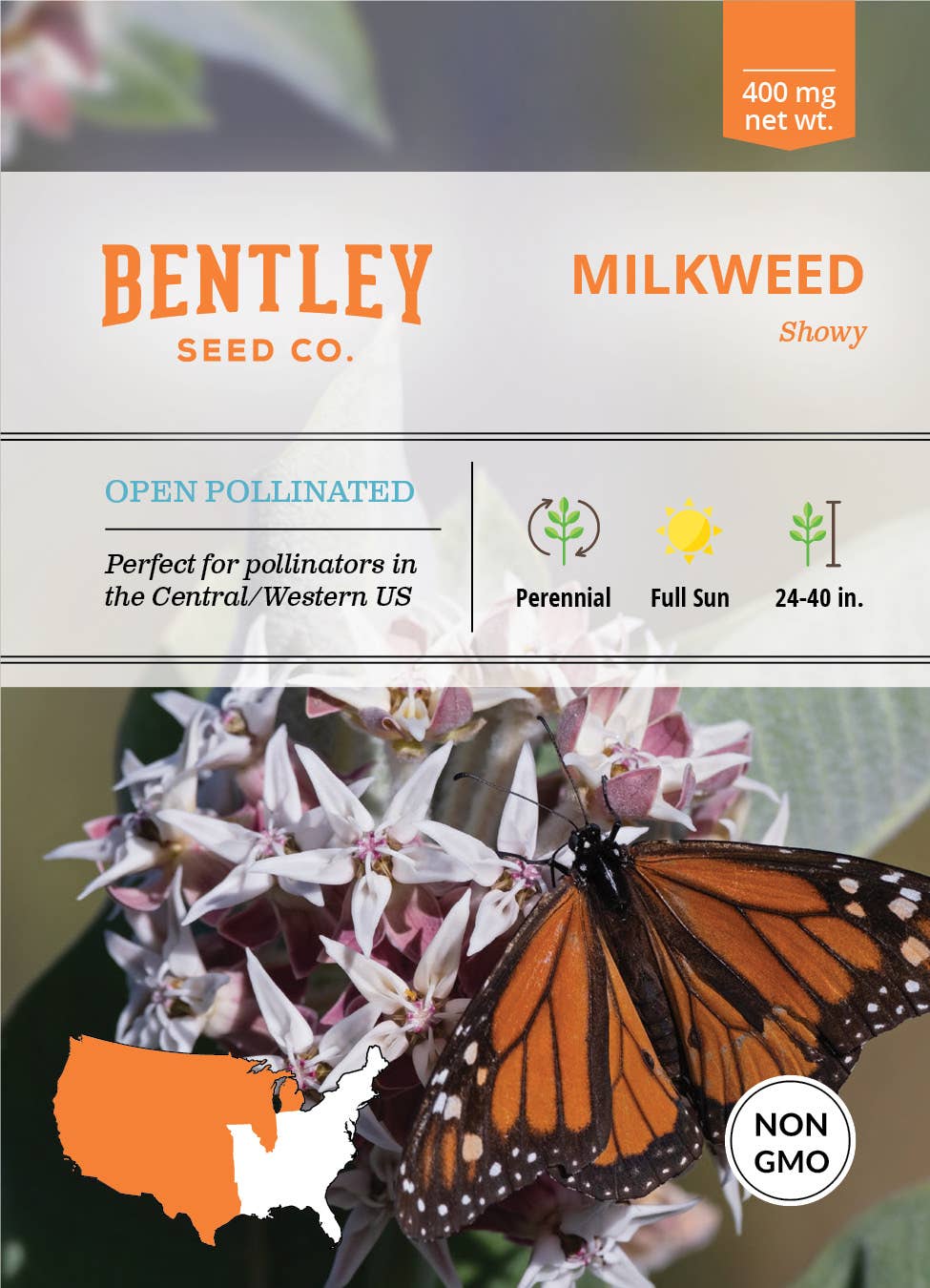 Showy Milkweed seed packet for pollinator gardens