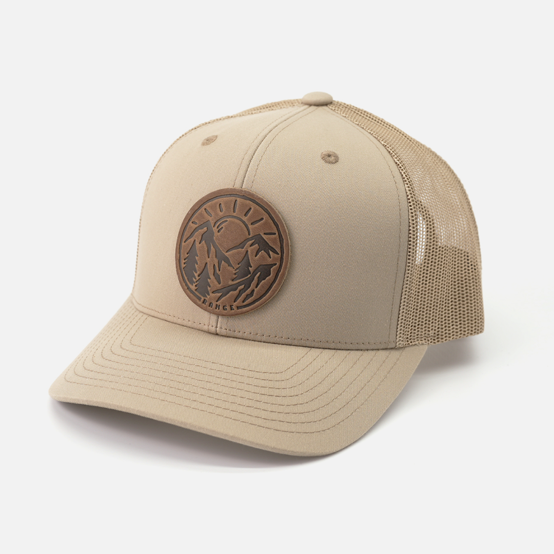 Vintage Sunrise Hat | Leather Patch Trucker Hat