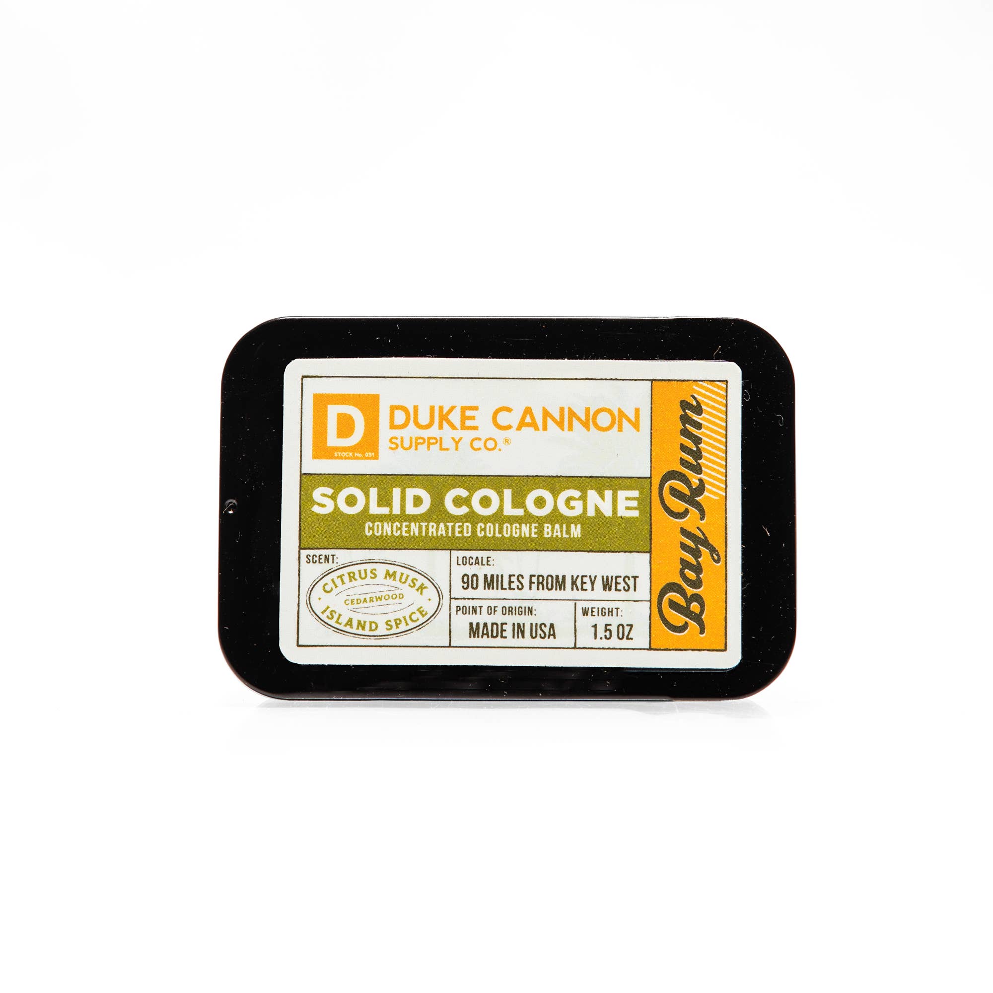 Solid Cologne Bay Rum in compact tin