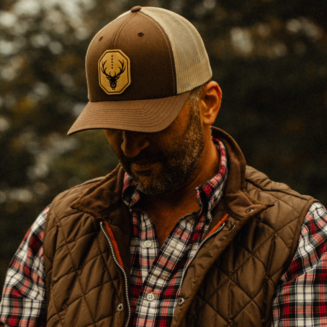 Range Skull Hat | Leather Patch Trucker Hat