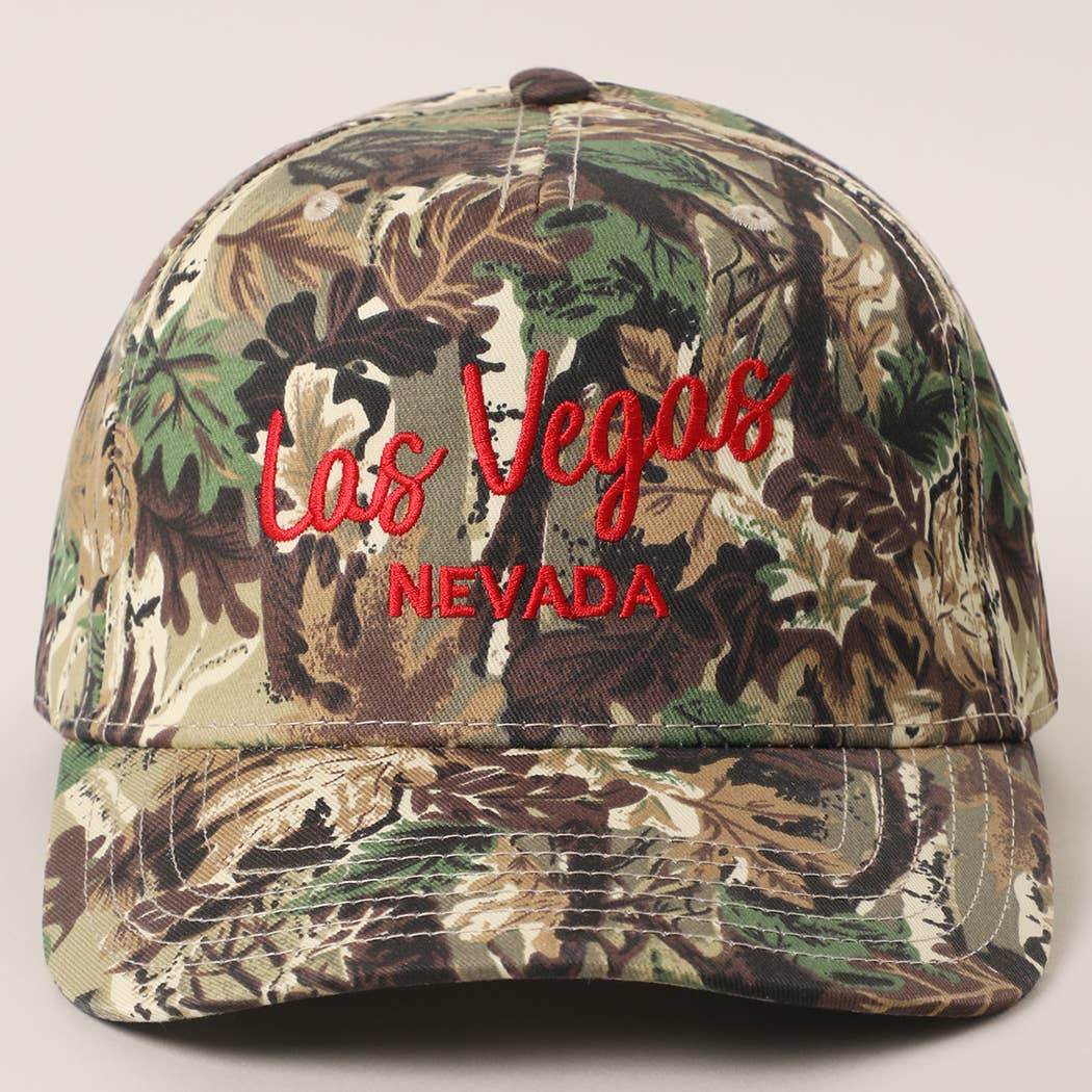 Camo embroidered hat with custom city and state styling
