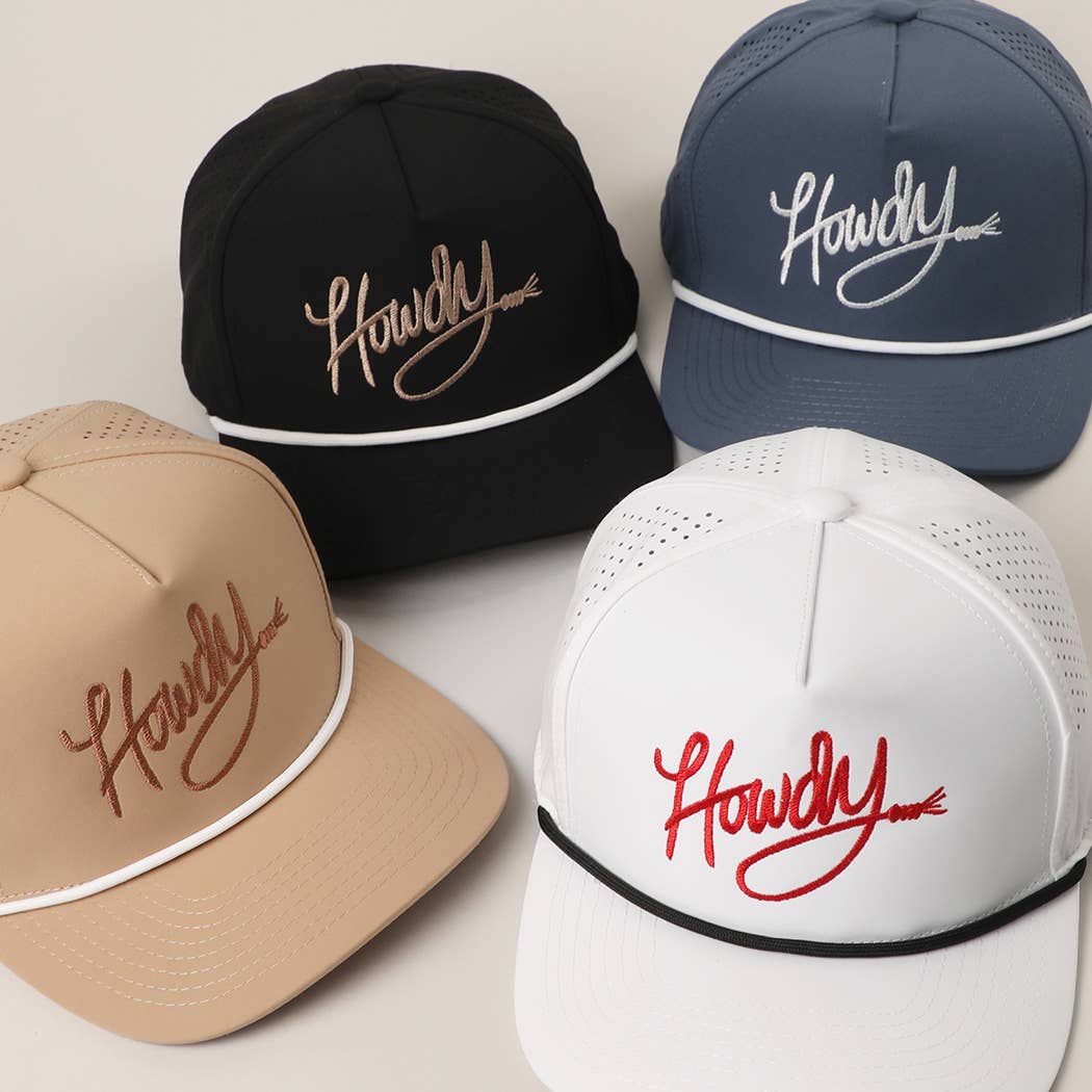 Howdy embroidered premium rope strap trucker hat back detail