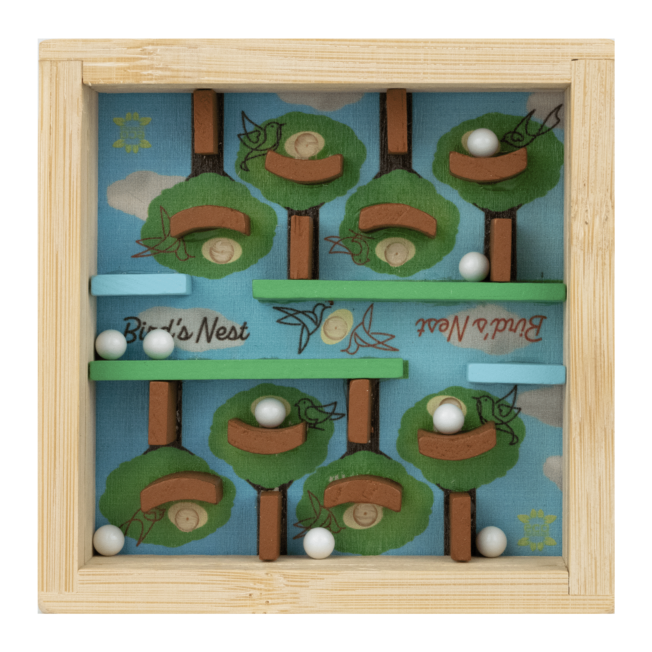 Bird's Nest Bamboo Frame Game pieces close-up