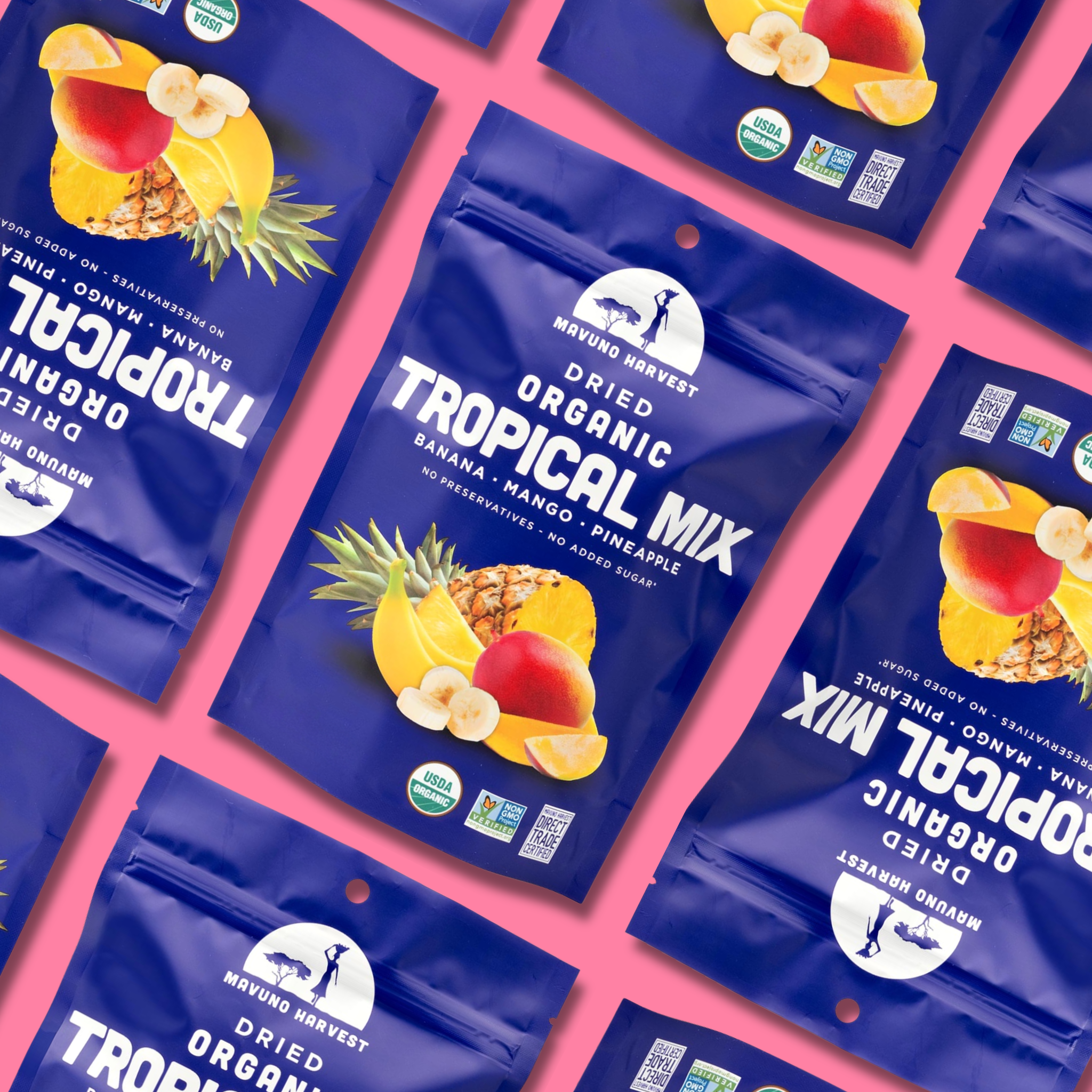 Organic Dried Tropical Mix (Mango, Banana, Pineapple), 6-pack case