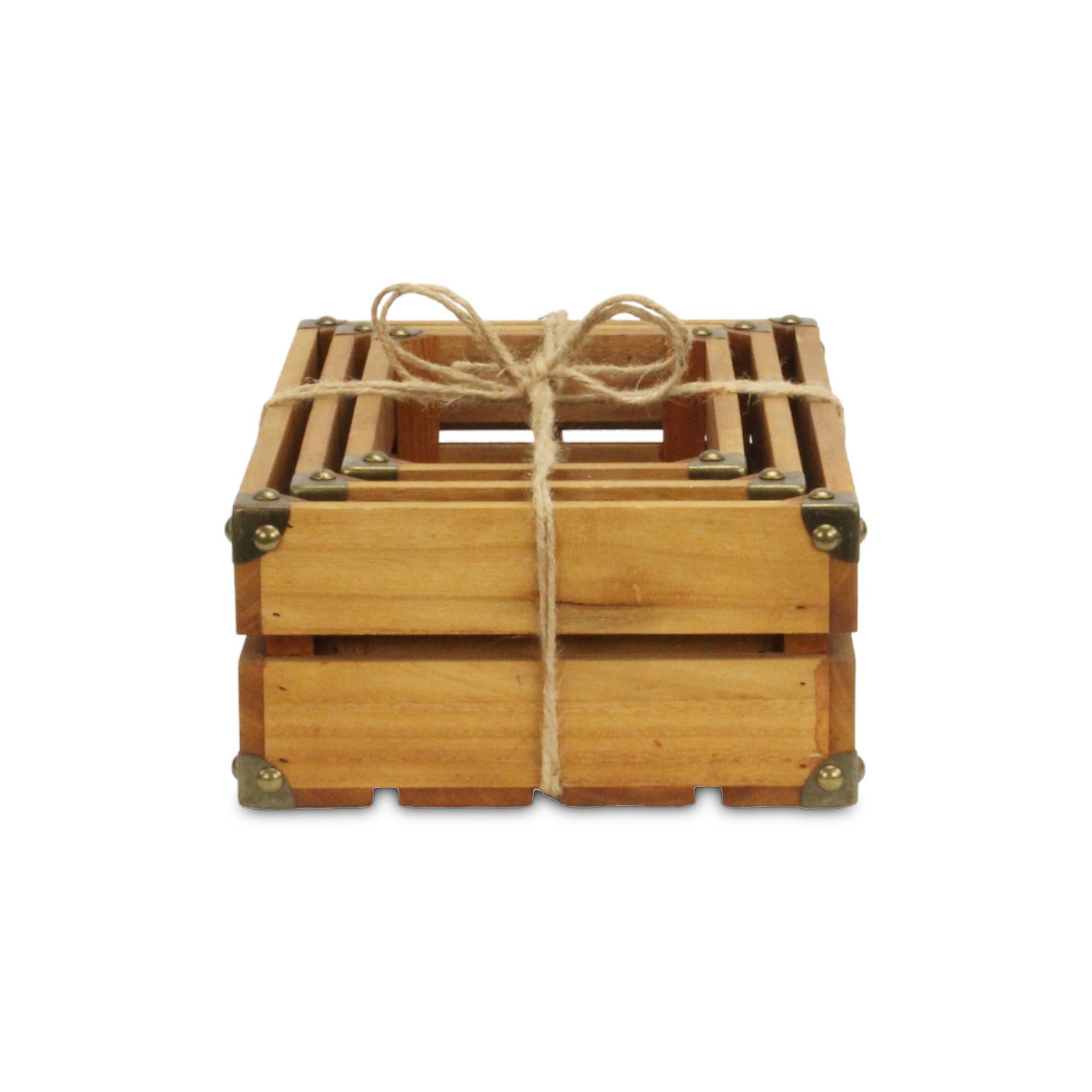 Rustic Farmstead Studded Rectangular Wood Crate Set