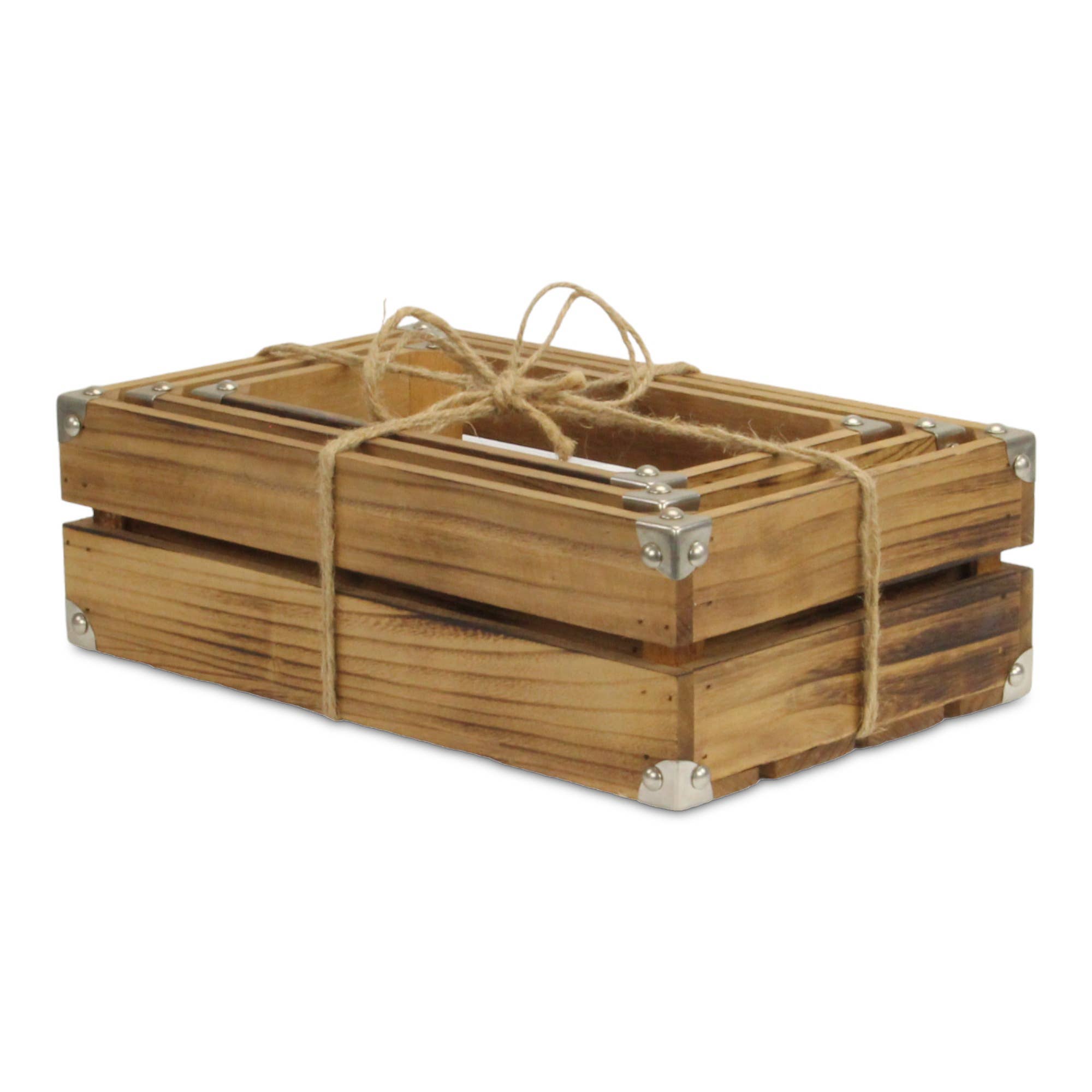 Rustic Farmstead Studded Rectangular Wood Crate Set