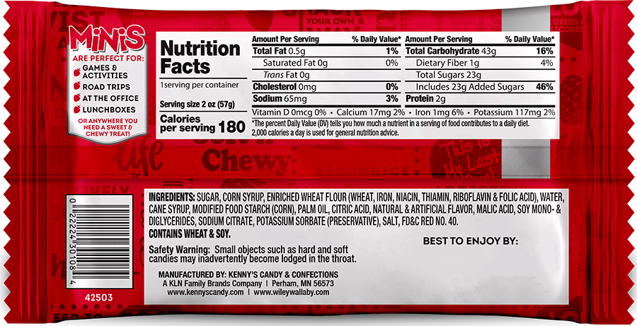 Wiley Wallaby Minis Classic Red Licorice Bite 3.5oz Bag 18ct