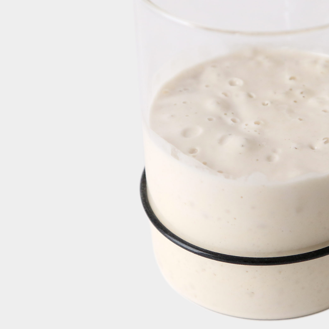 Breadtopia sourdough starter jar with active starter inside