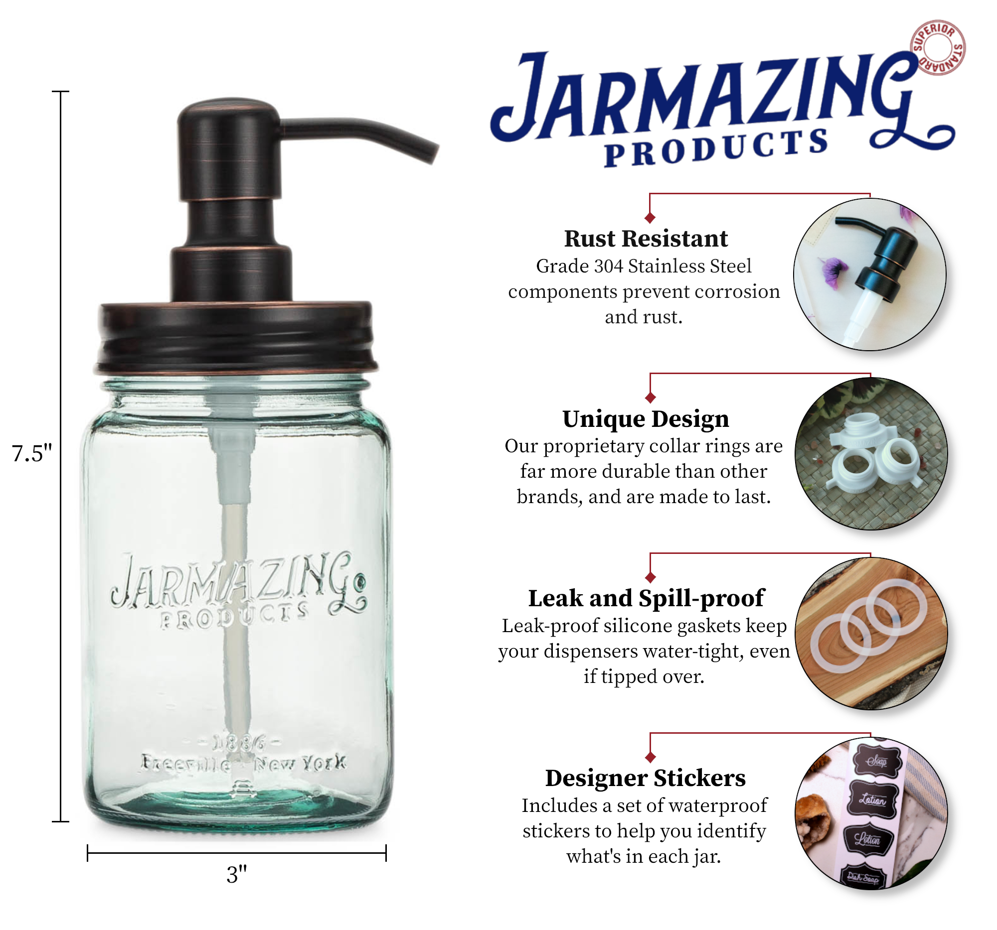 Blue Glass Mason Jar Soap and Lotion Dispenser - 2 Pack
