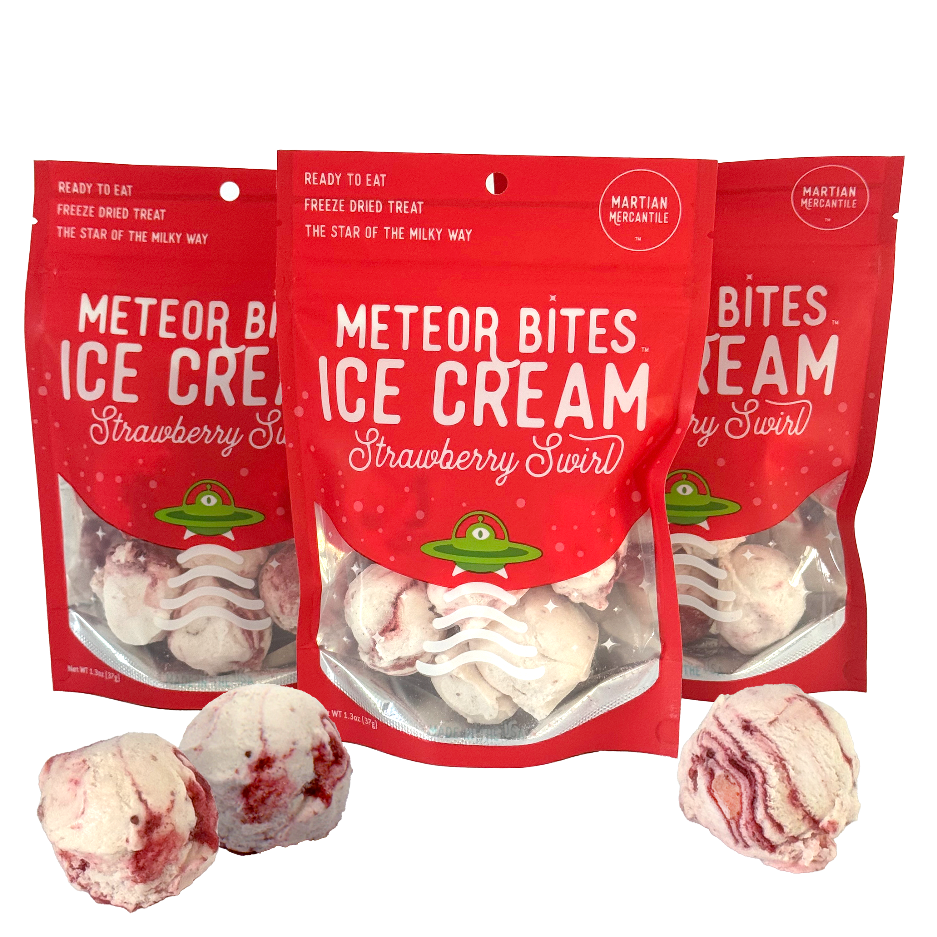 Meteor Bites Strawberry Swirl freeze dried ice cream back label