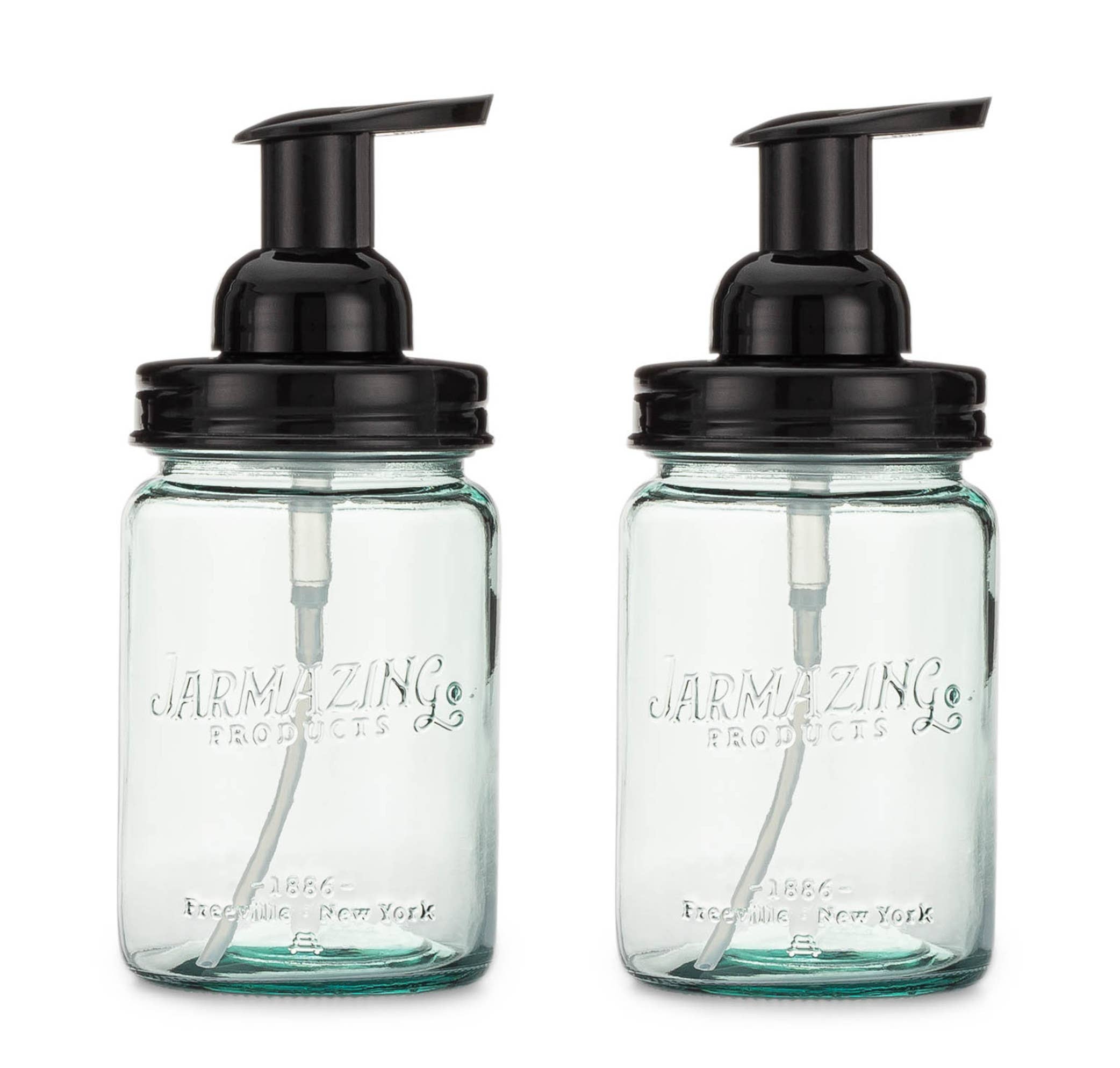 Blue glass mason jar foaming soap dispenser two-pack