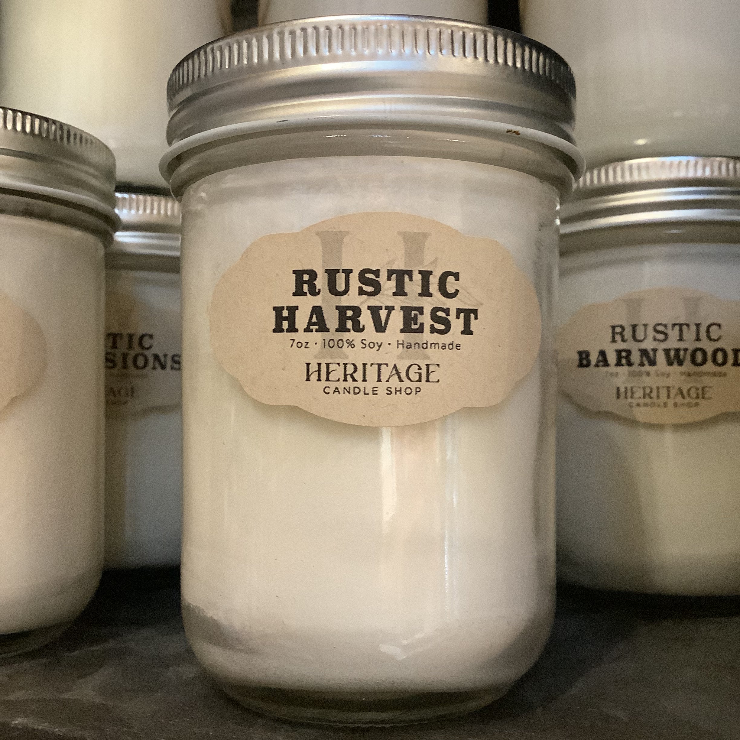 Heritage Candle Shop Rustic Series candle collection display