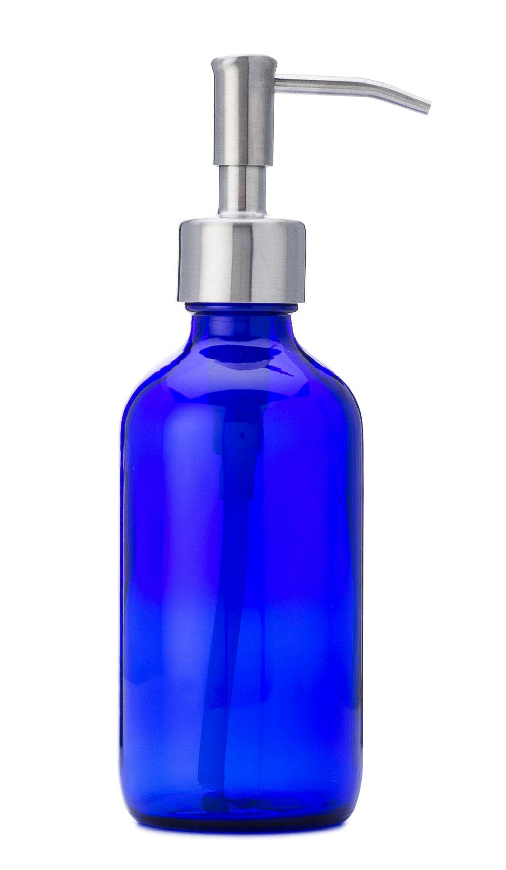 Cobalt glass 8oz soap and lotion dispenser detail
