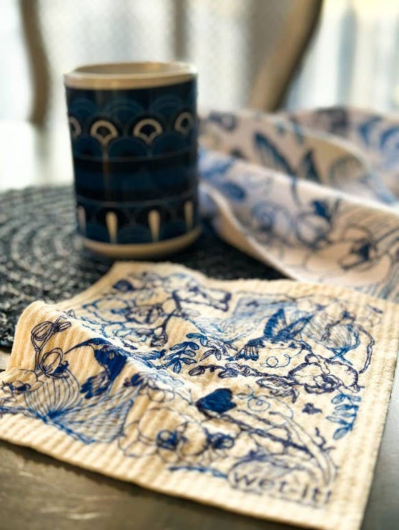 Orchid Garden Blue Swedish Cloth