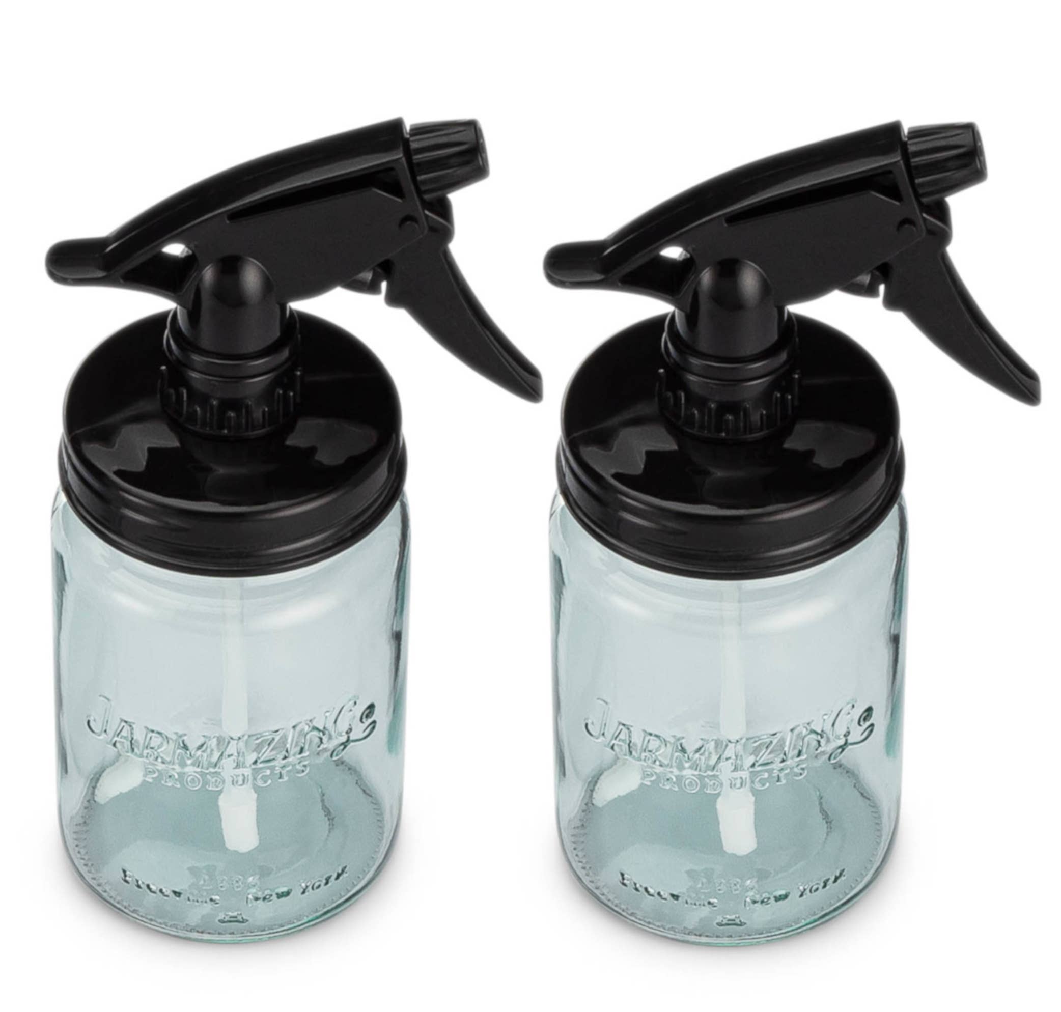 Blue glass mason jar sprayer two-pack side view