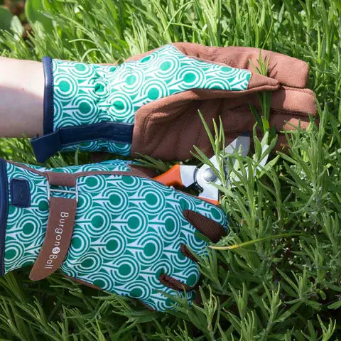 Love The Glove Deco gardening gloves worn on hand