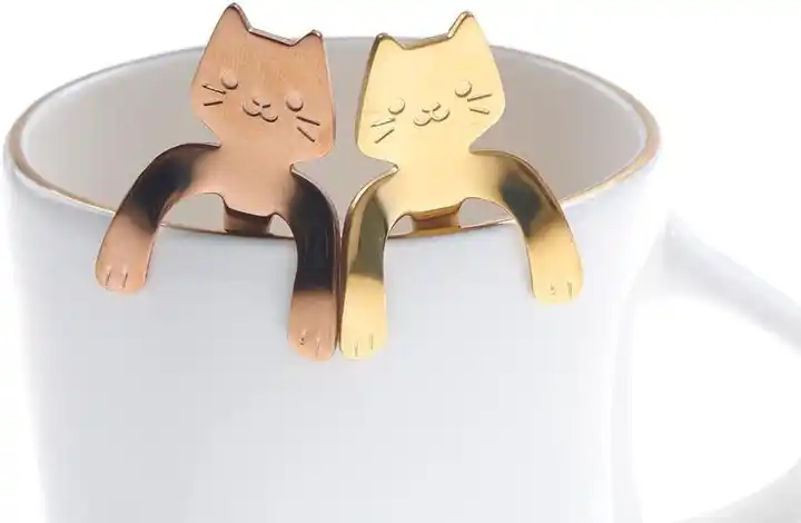 Cat spoon close-up showing cat face handle detail