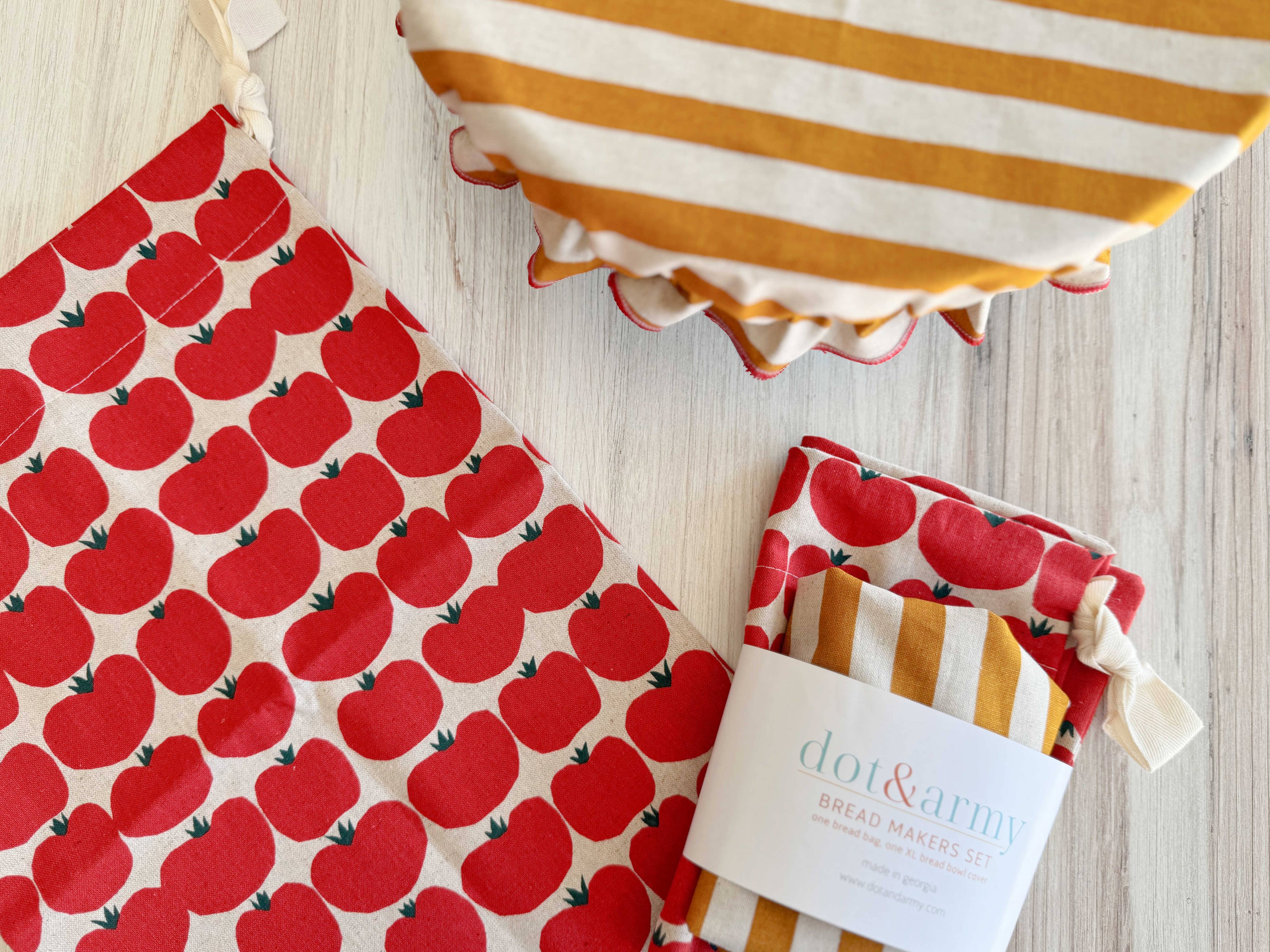 Tomato and Honey Bread Makers Set- bread bag and bowl cover