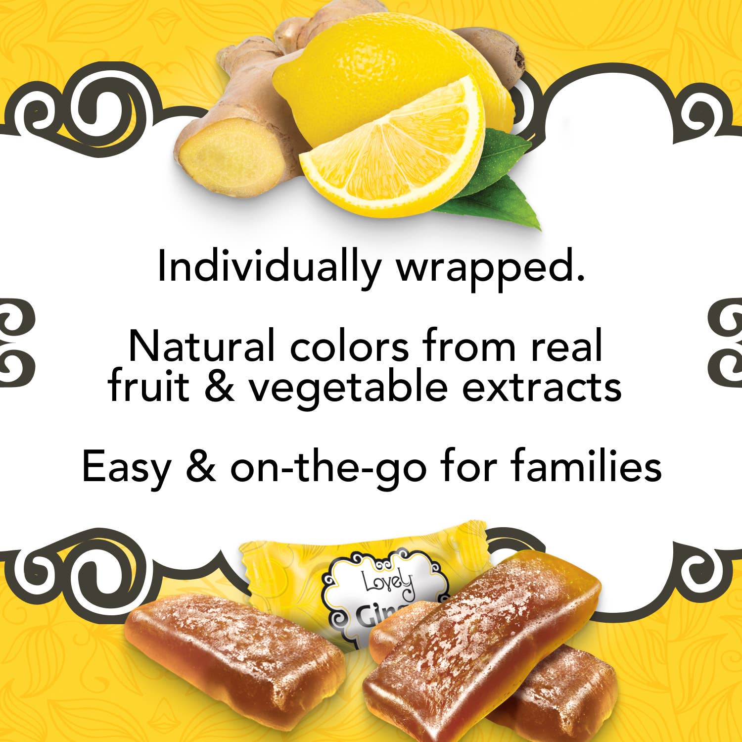 Lemon Ginger Chews candy unwrapped piece close-up