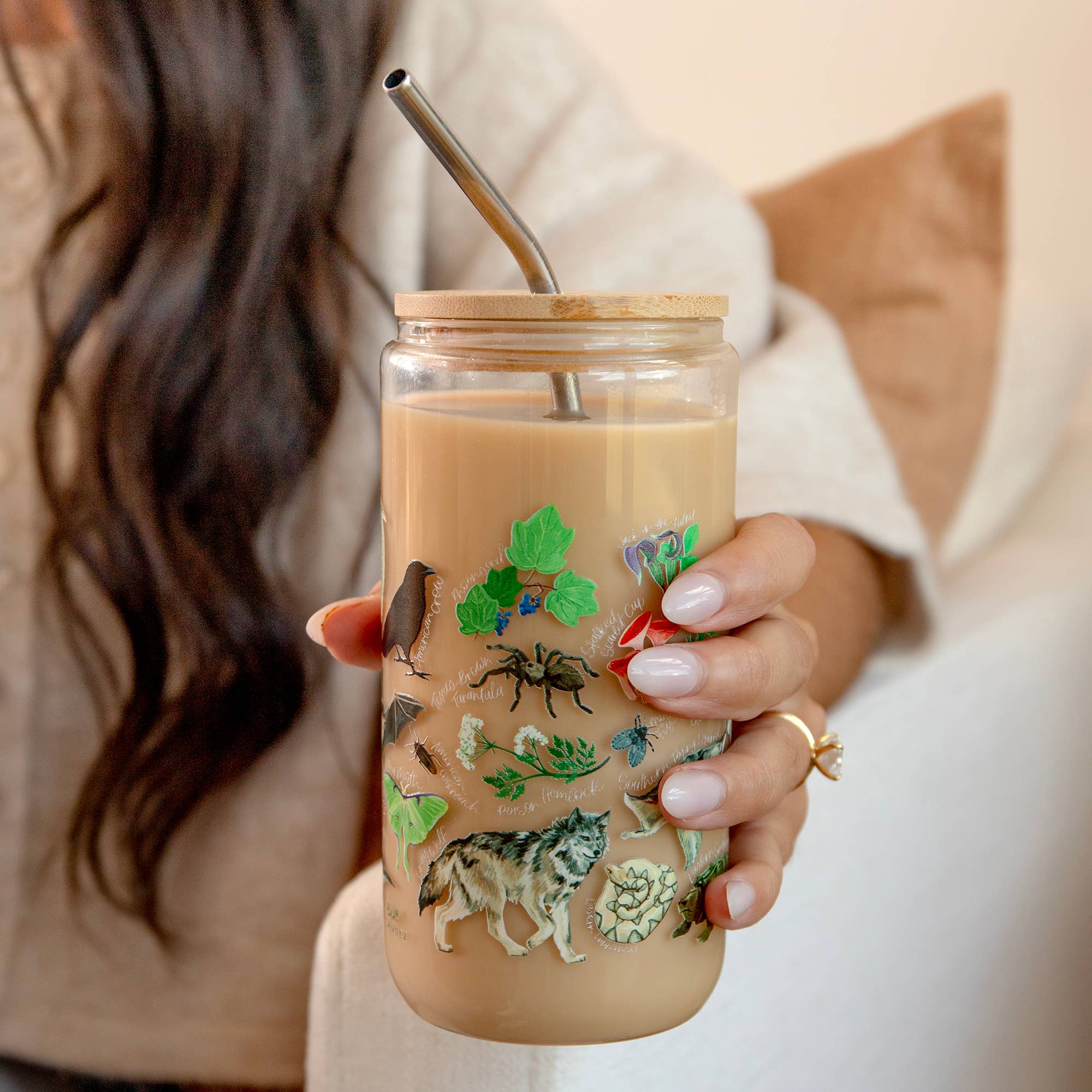 Midnight Flora & Fauna Glass Can