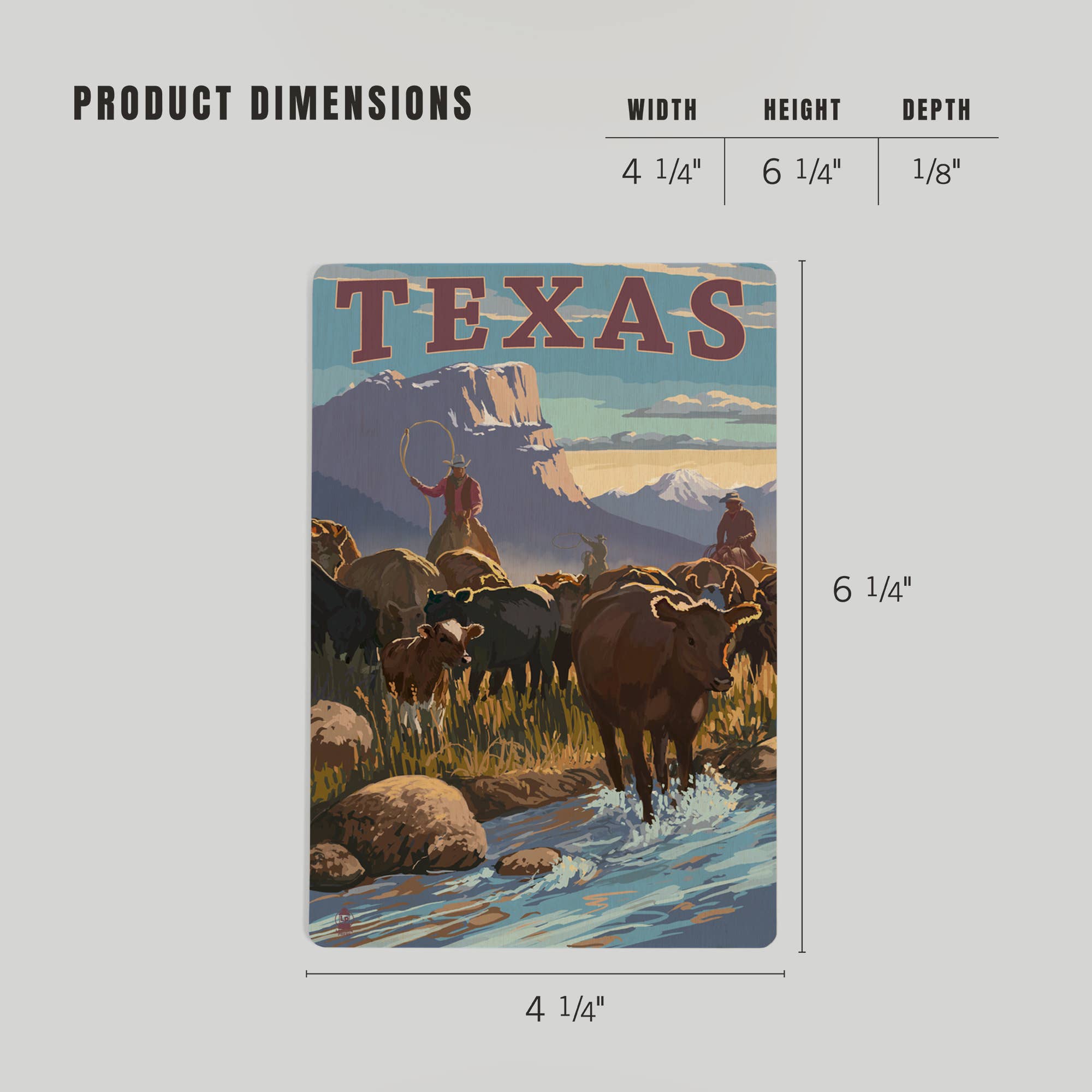 WOOD POSTCARD Texas, Cowboy Cattle Drive Scene