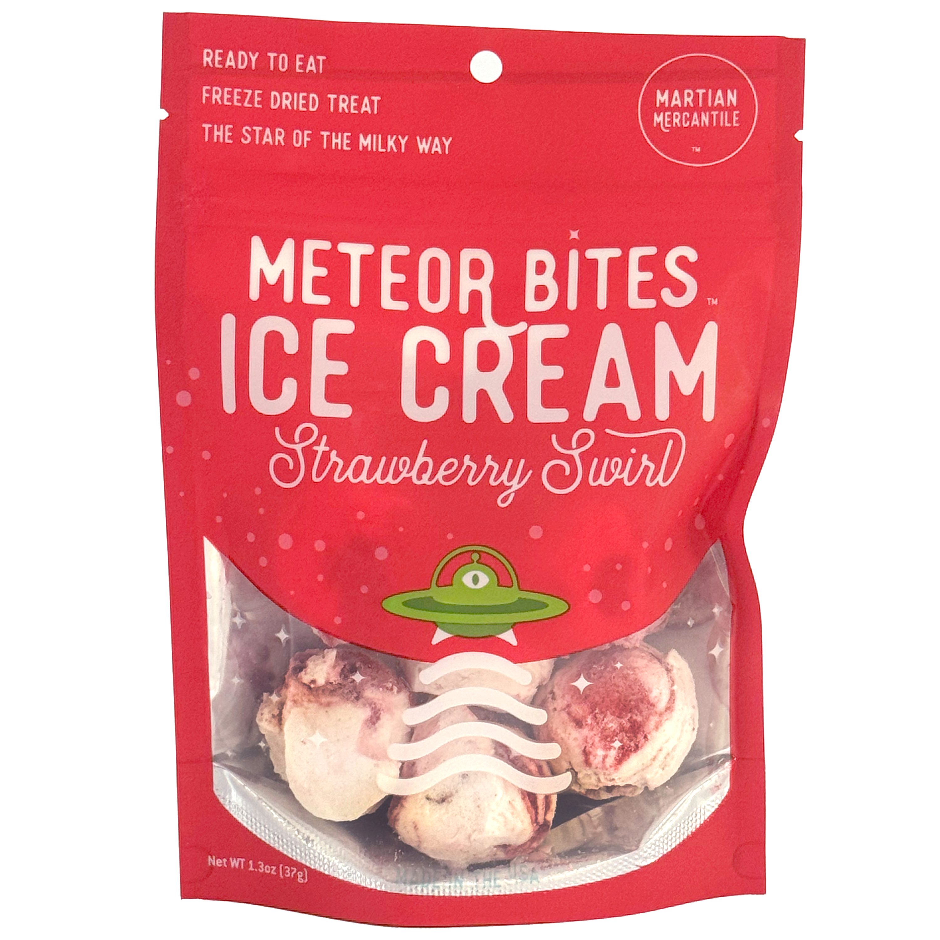 Meteor Bites Freeze Dried Ice Cream Strawberry Swirl package