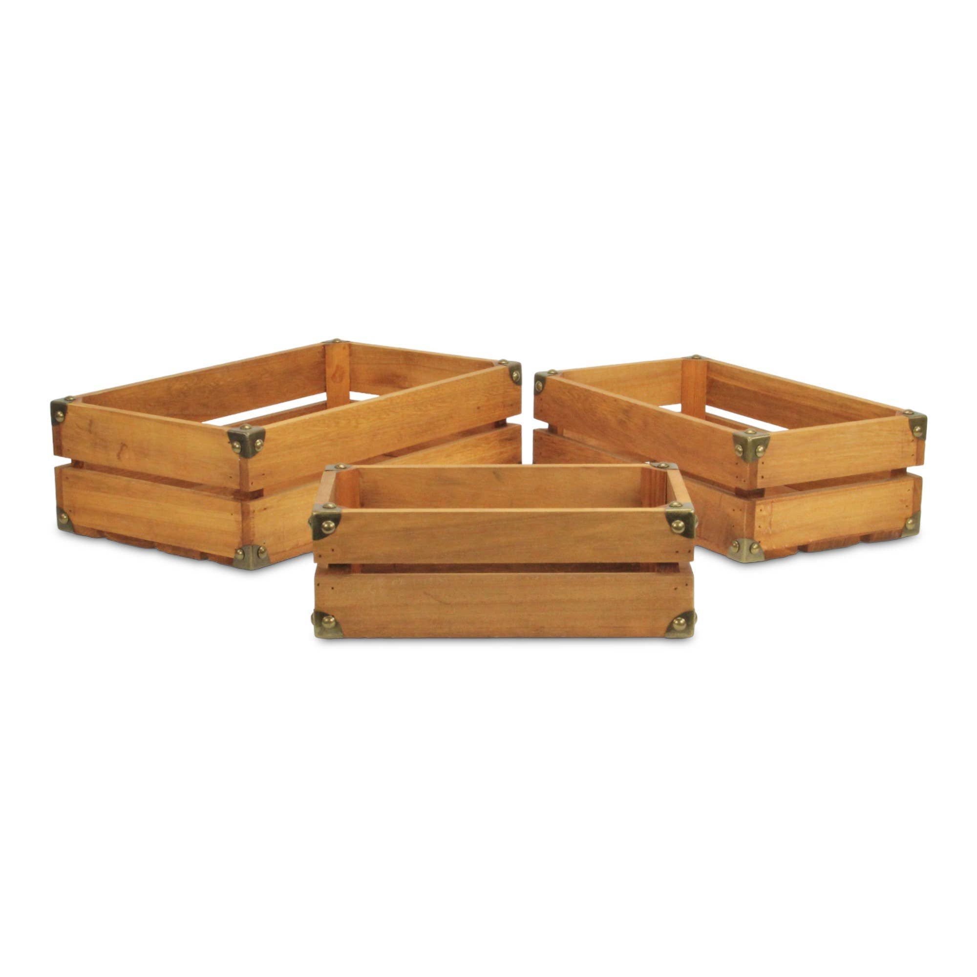 Rustic Farmstead Studded Rectangular Wood Crate Set