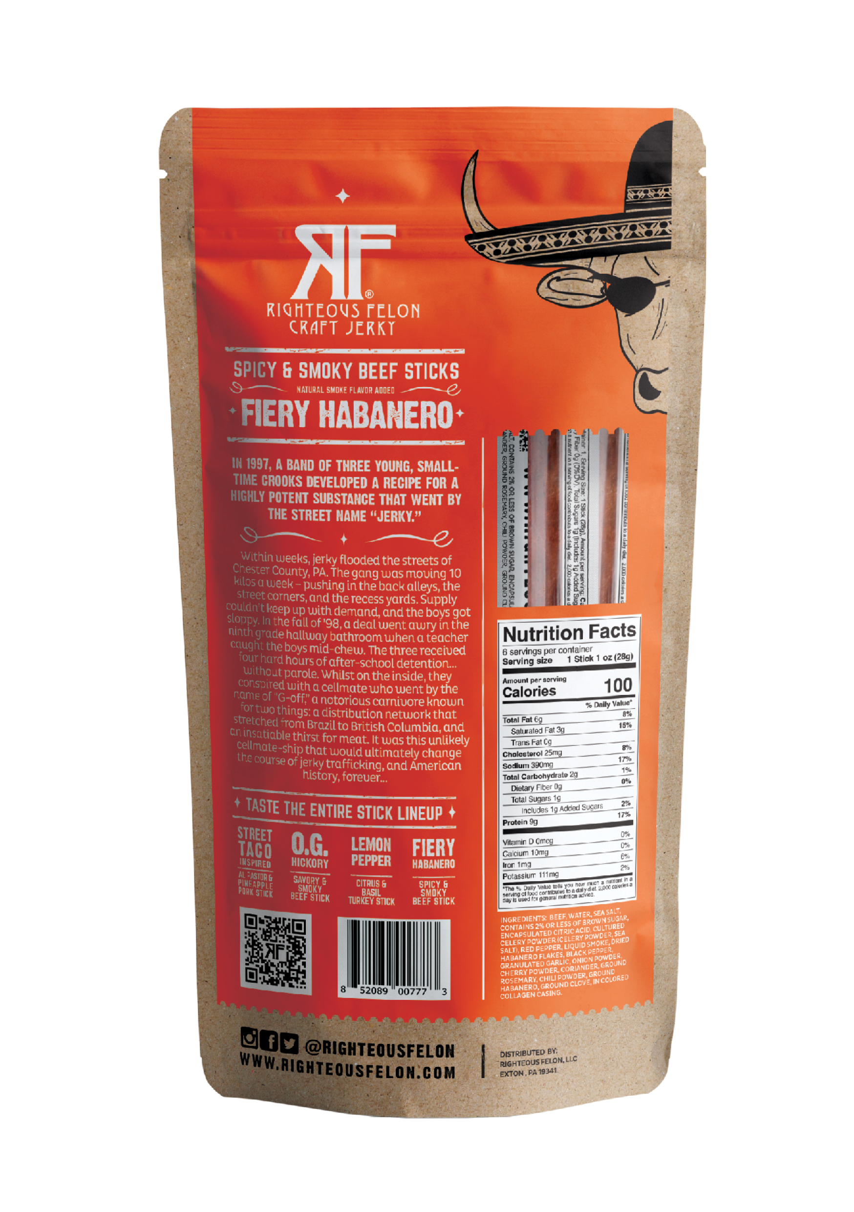 6ct Pouch RF Fiery Habanero Beef Stick 1oz (8ct)