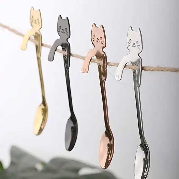 Cat spoon in gold color for tea and coffee