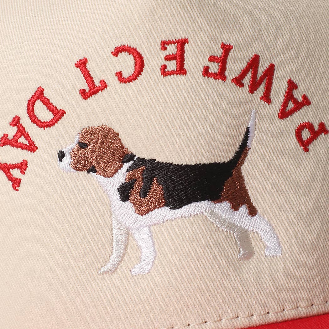 Pawfect Day beagle embroidery two-tone trucker hat variant
