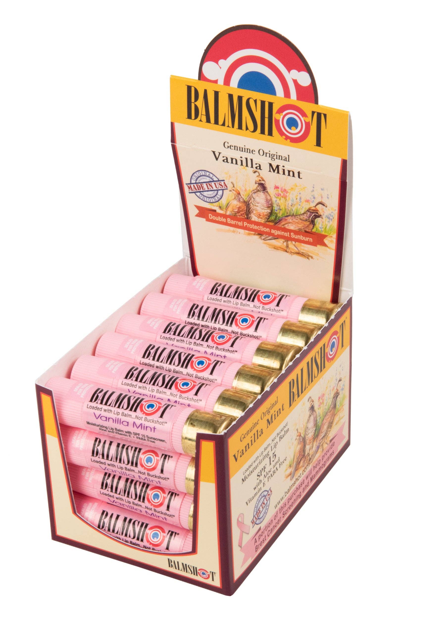 Shotgun Shell Lip Balm | Vanilla Mint | SPF 15 | 24 Pack