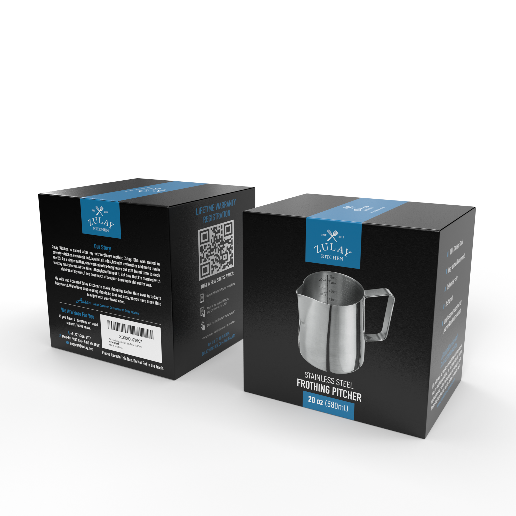 Stainless steel frothing pitcher with measurement markings