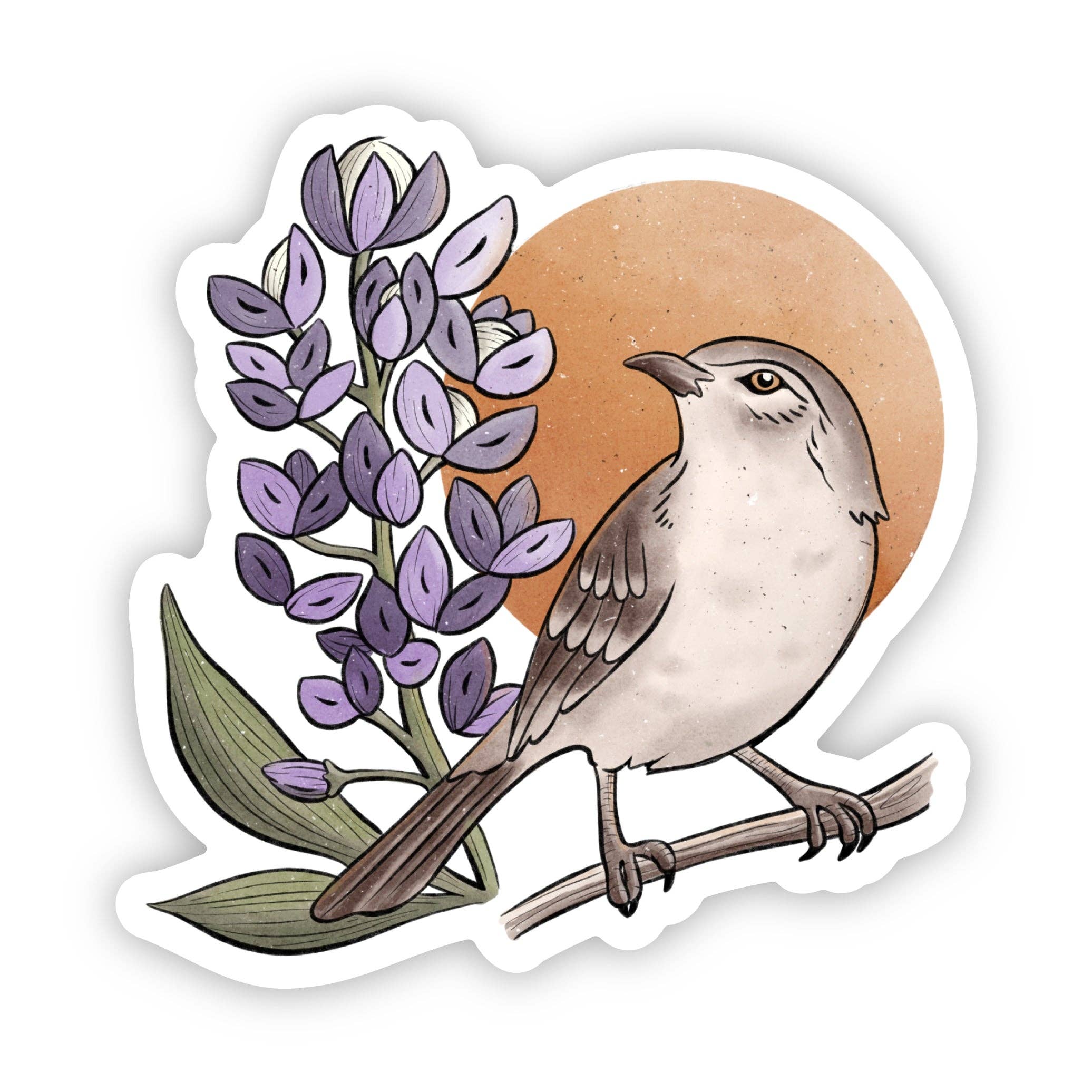 Texas bluebonnet flower and mockingbird state bird sticker