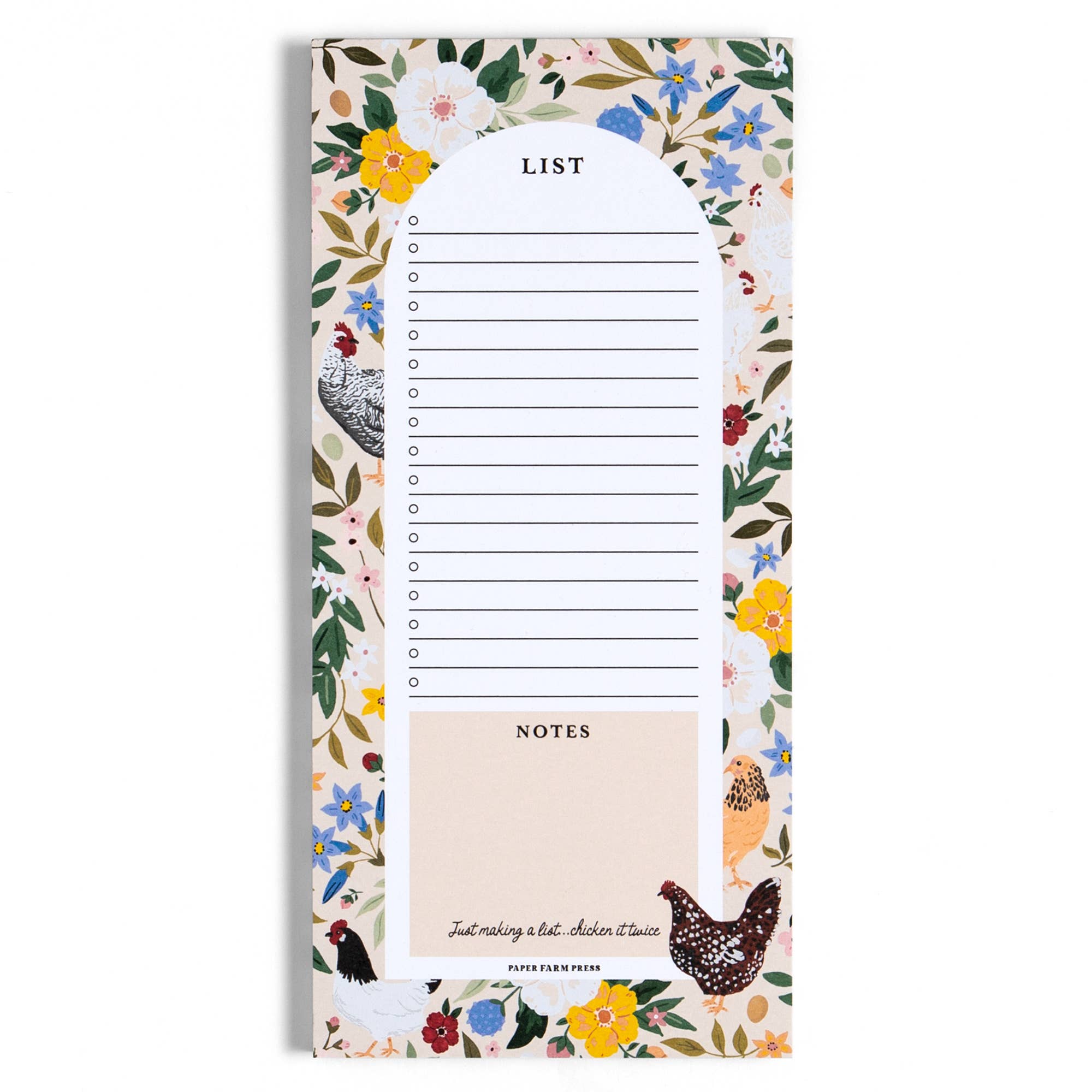 Chickens & Flowers Market List Notepad with hen illustration