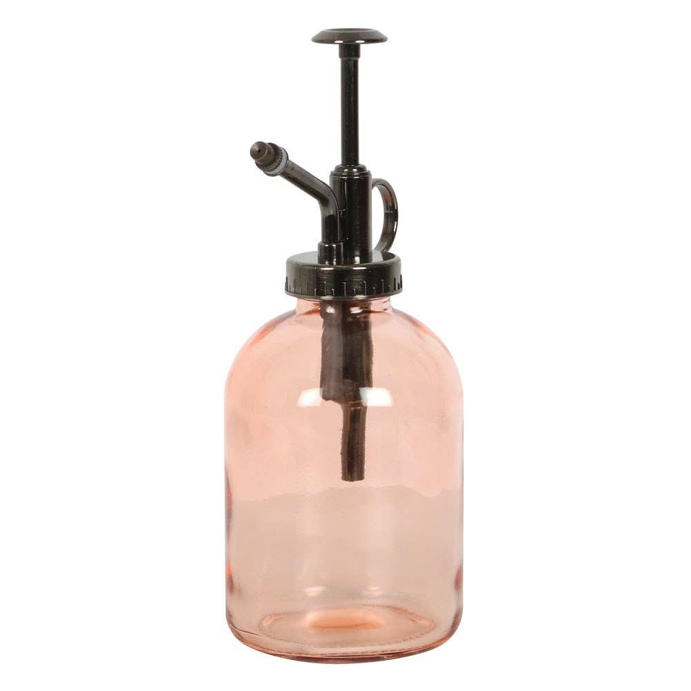Pink minimalist glass plant mister detail view
